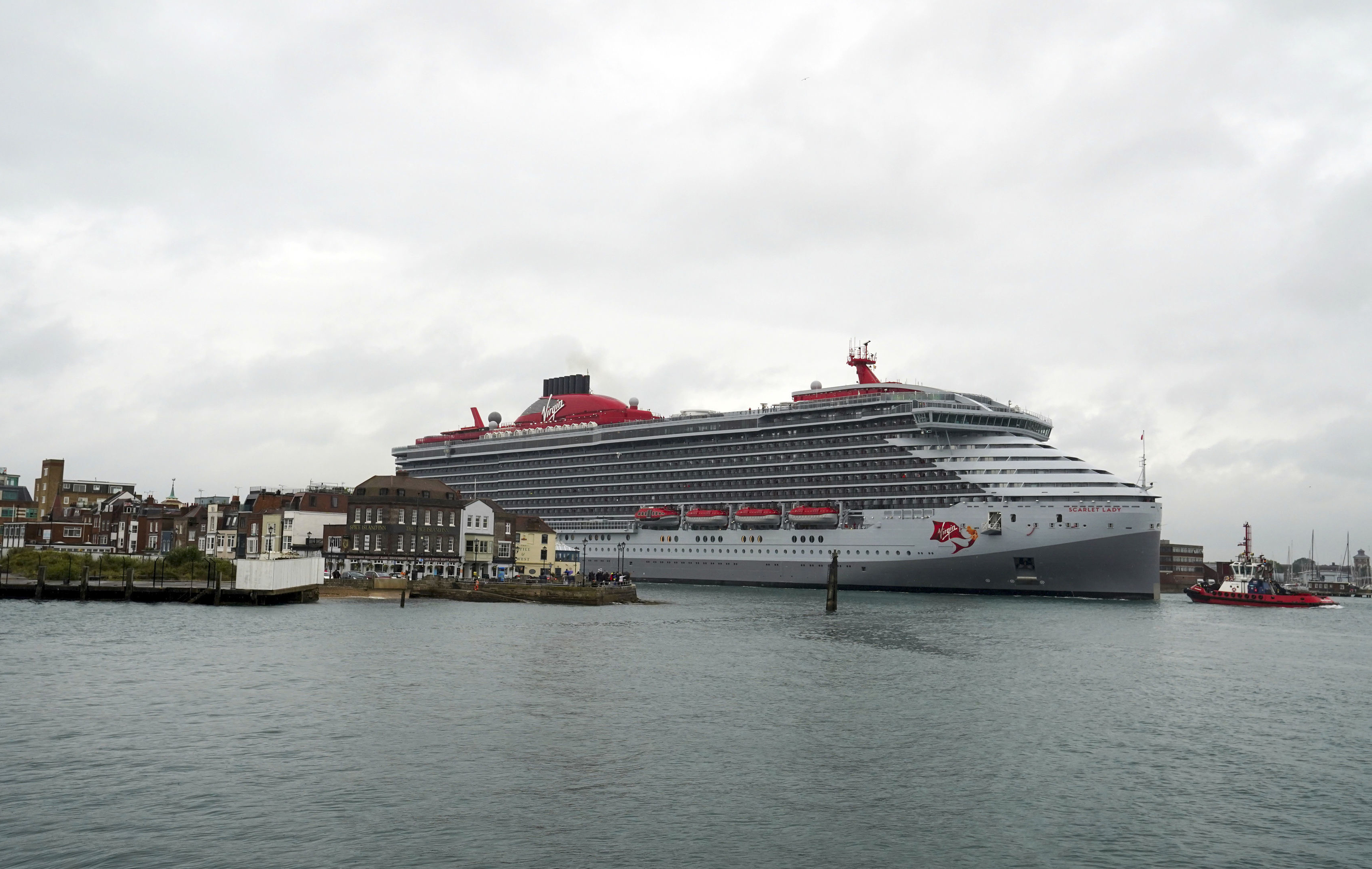 Virgin Voyage's luxury cruise ship Scarlet Lady arrives in Portsmouth, England, in 2021. (Steve Parsons/AP)