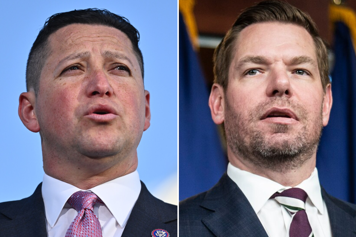 Rep. Tony Gonzales (R-Texas), left, and Rep. Eric Swalwell (D-California), right, both resigned their seats in Congress amid misconduct allegations. (Photos by Ricky Carioti/The Washington Post and Jabin Botsford/The Washington Post)