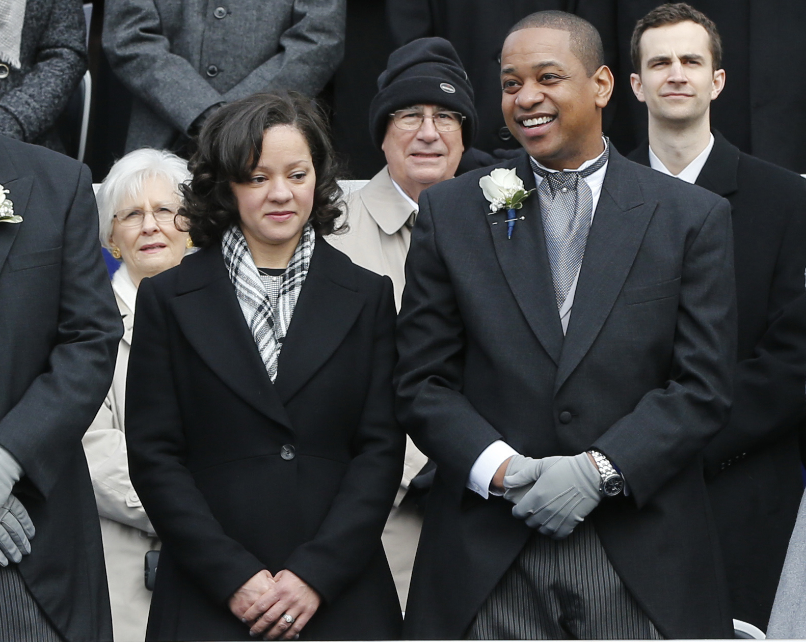 Justin Fairfax and his wife, Cerina, at the gubernatorial inauguration of Ralph Northam in Richmond in 2018. (Kevin Morley/AP)