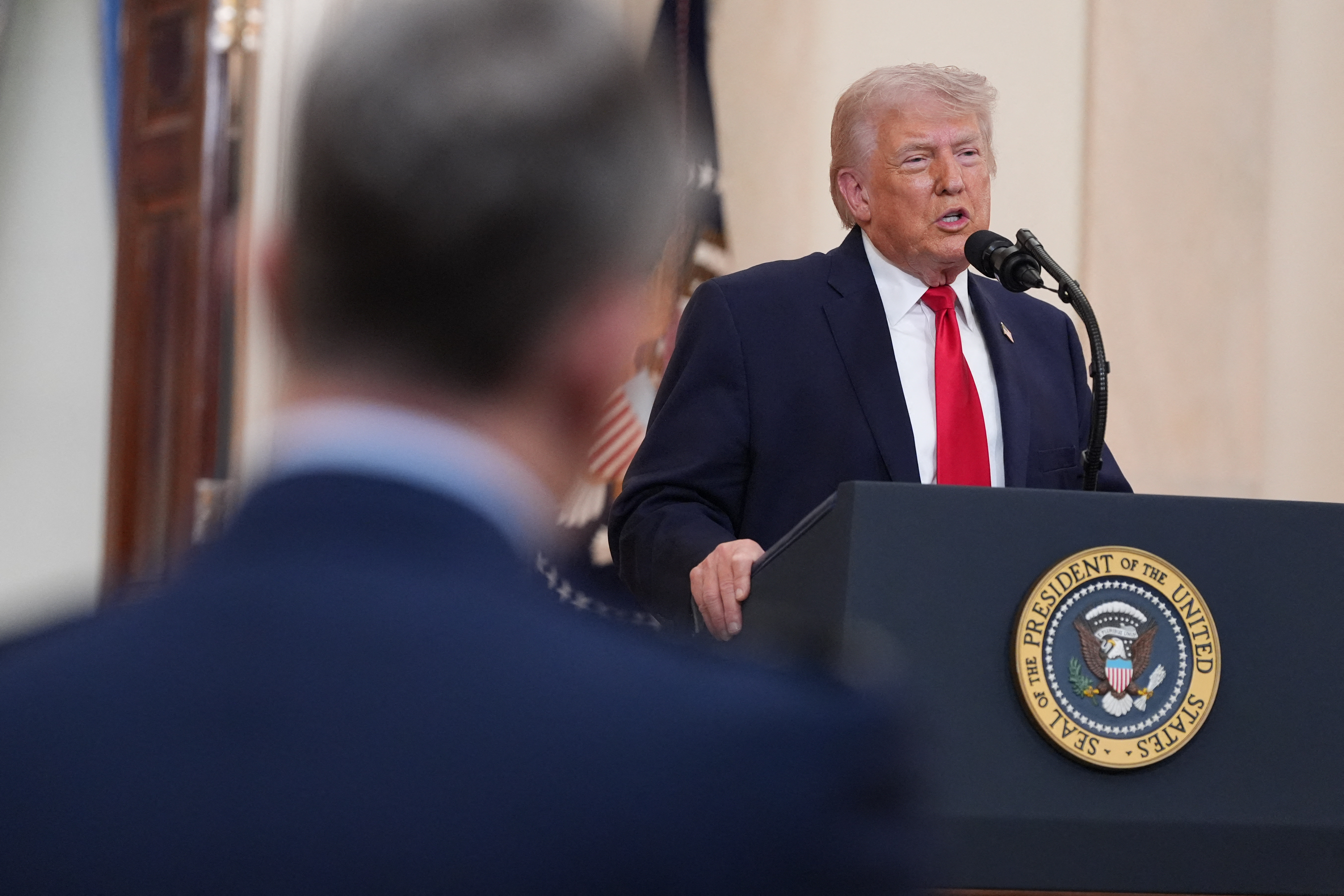 President Donald Trump speaks during Wednesday night's televised address from the White House. (Alex Brandon/AFP/Getty Images)