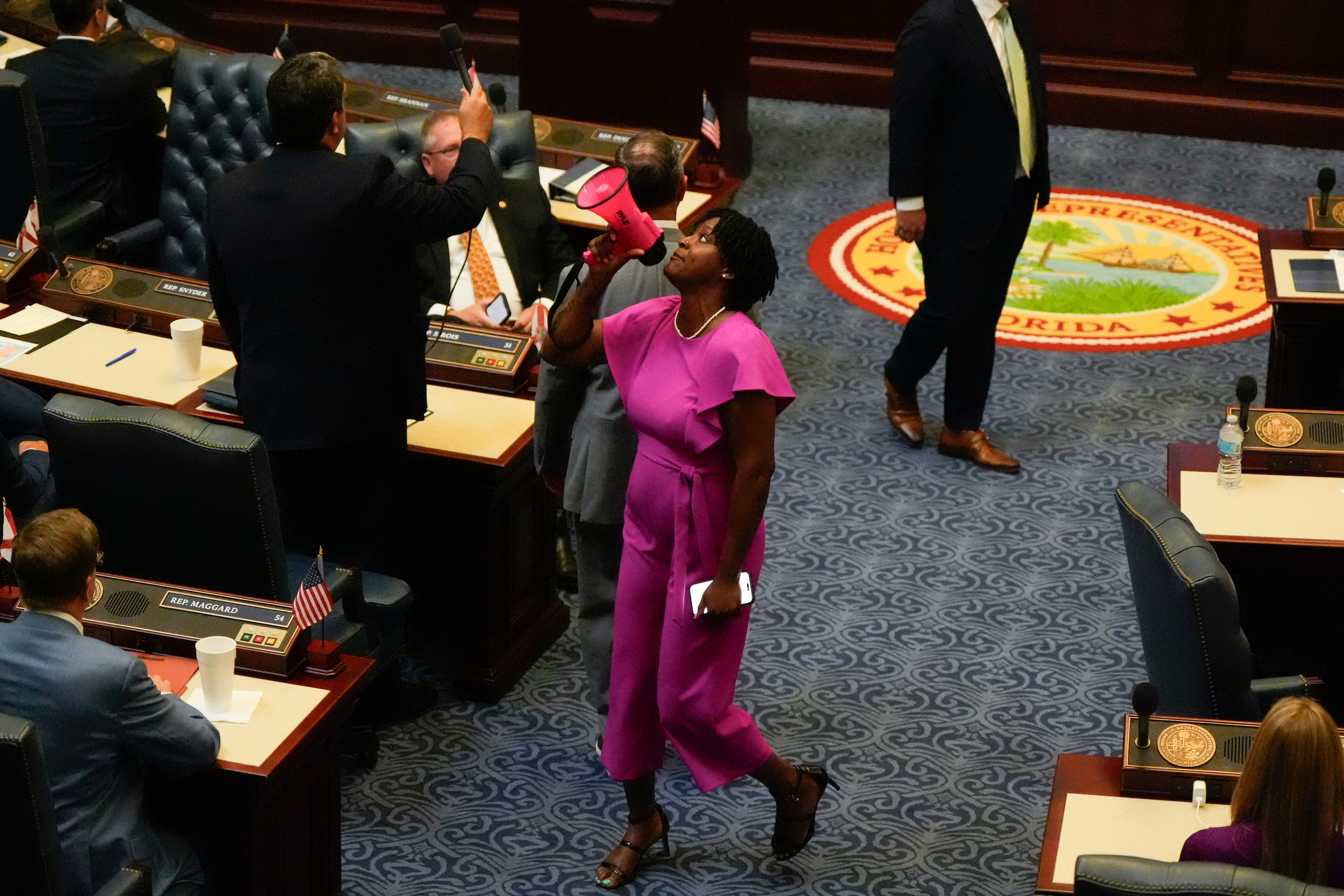 Florida State Rep. Angie Nixon (D) on the Florida House floor Wednesday as the chamber voted on a redistricting bill. (Mike Stewart/AP)