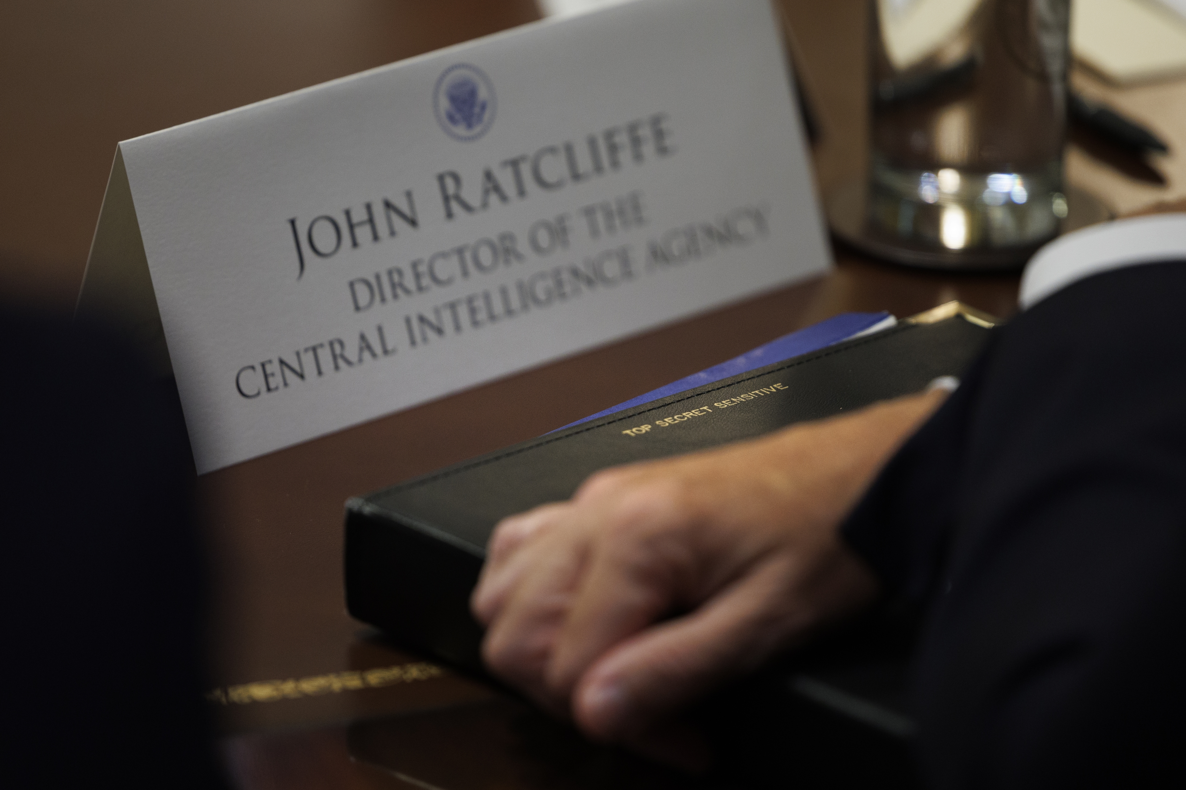 The daybook planner for CIA Director John Ratcliffe during a Cabinet meeting at the White House. (Tom Brenner for The Washington Post)