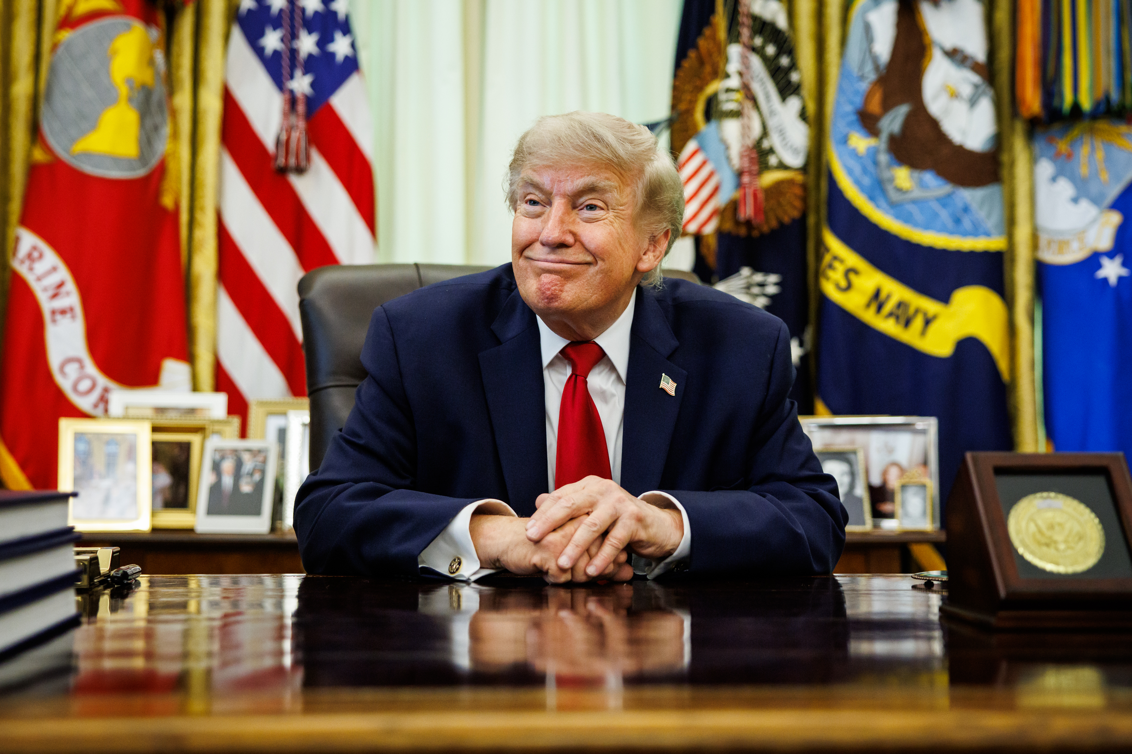 President Donald Trump on Monday in the Oval Office. (Samuel Corum/Pool/For The Washington Post)