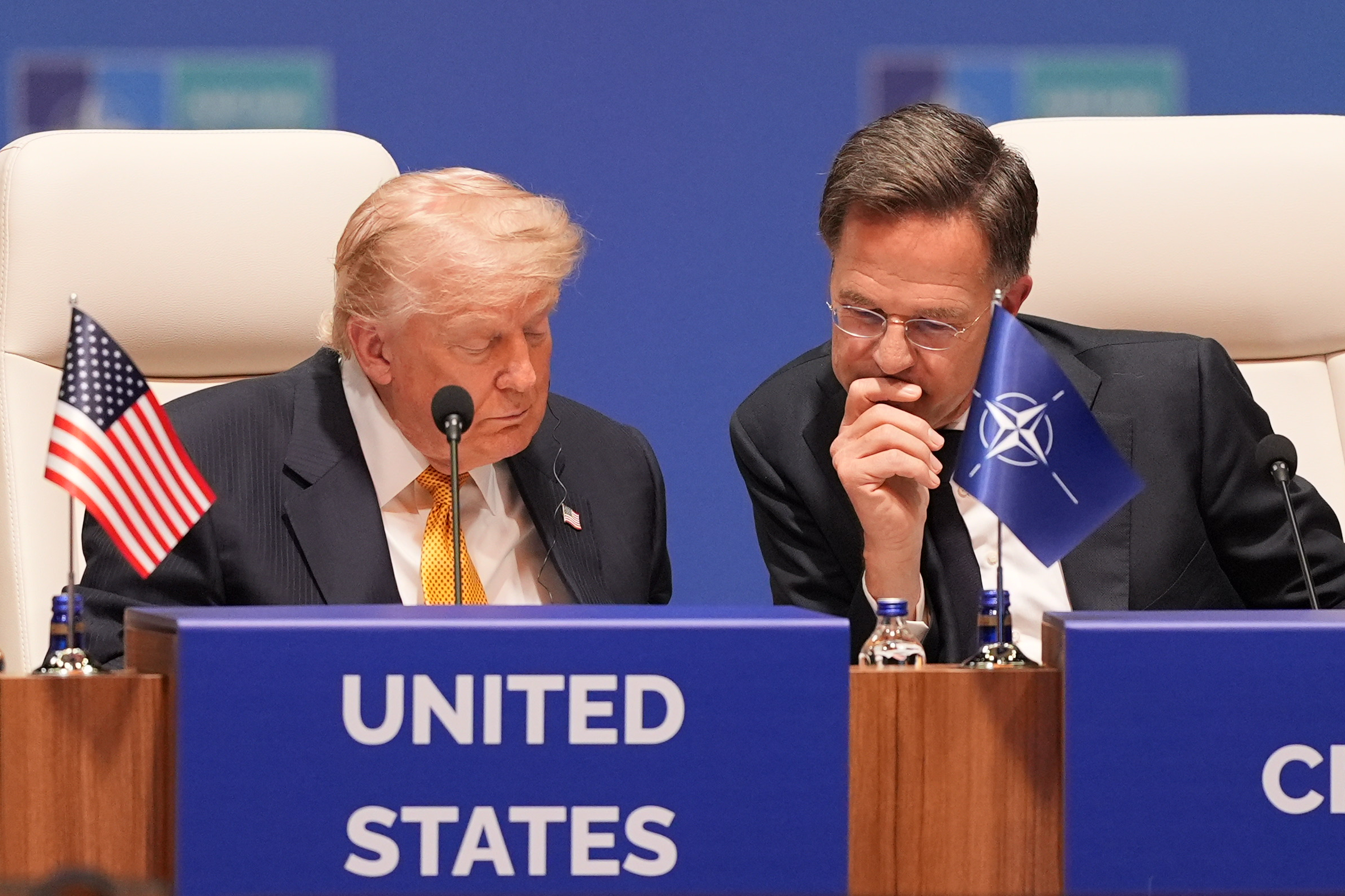 U.S. President Donald Trump and NATO Secretary General Mark Rutte attend the plenary session at the NATO summit in Ankara, Turkey, on Wednesday. (Alex Brandon/AP)