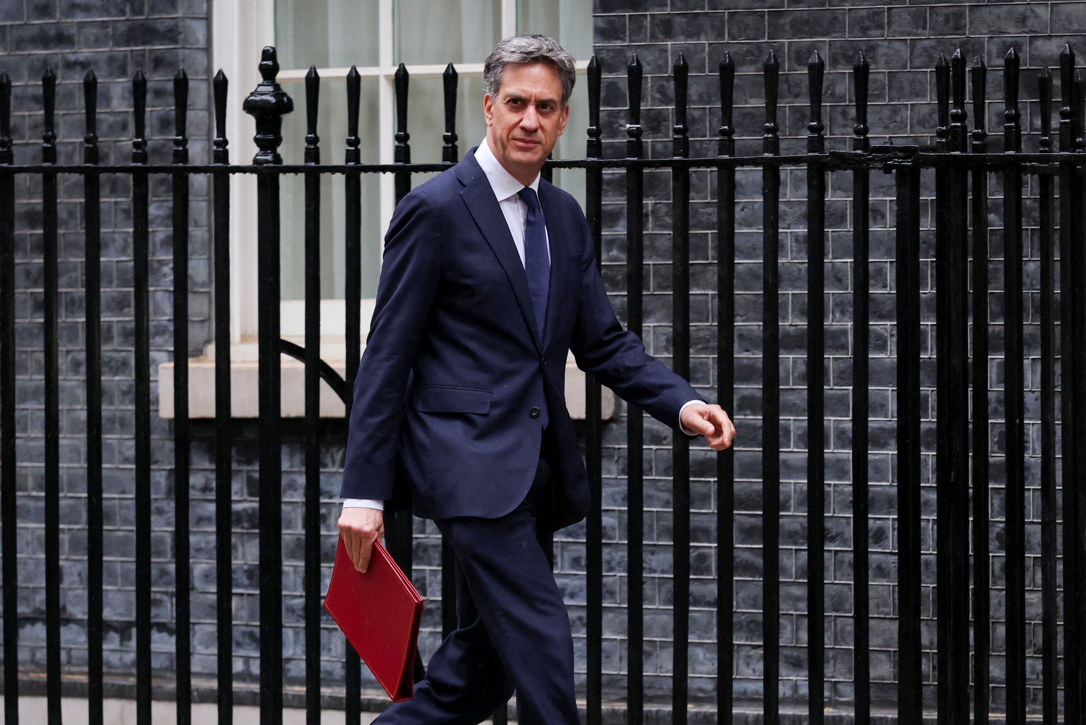 British Foreign Secretary Ed Miliband arrives at a cabinet meeting at 10 Downing Street in London on Tuesday. (Isabel Infantes/Reuters)