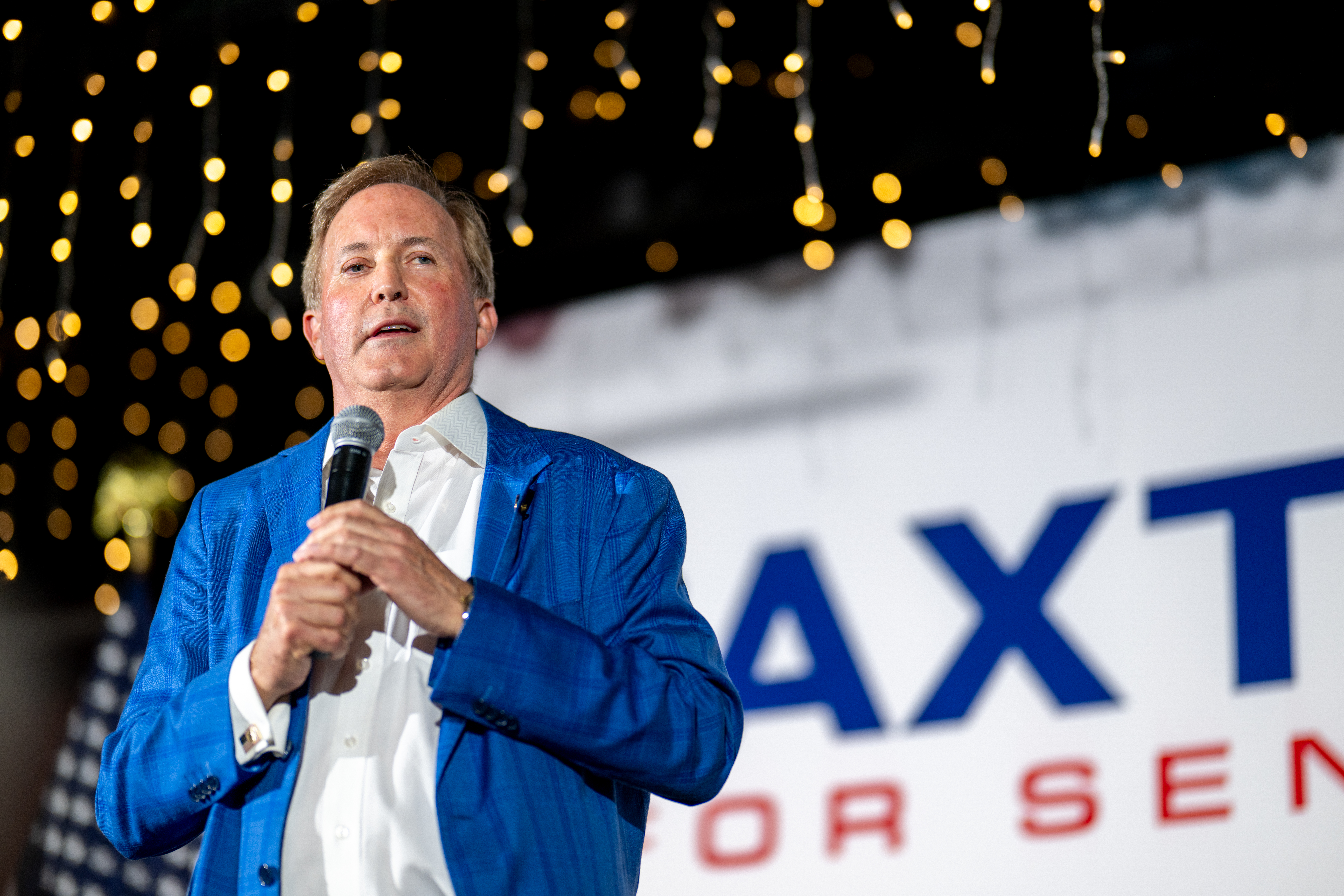Texas's Republican candidate for Senate, Attorney General Ken Paxton, speaks at a campaign event Tuesday at a restaurant in Allen, Texas. (Brandon Bell/Getty Images)