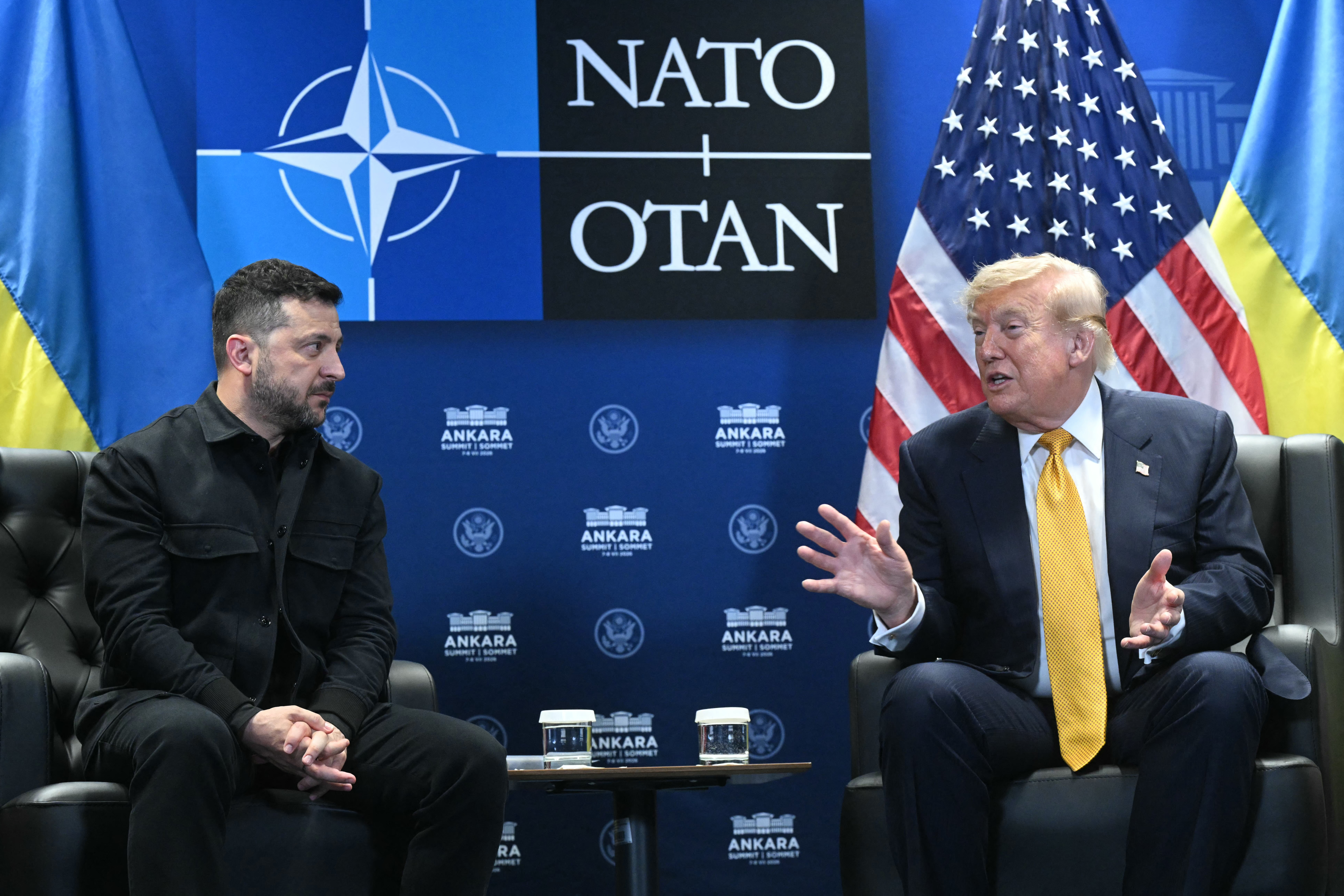 President Donald Trump speaks during a meeting with Ukrainian President Volodymyr Zelensky in Ankara, Turkey, this week. (Saul Loeb/AFP/Getty Images)