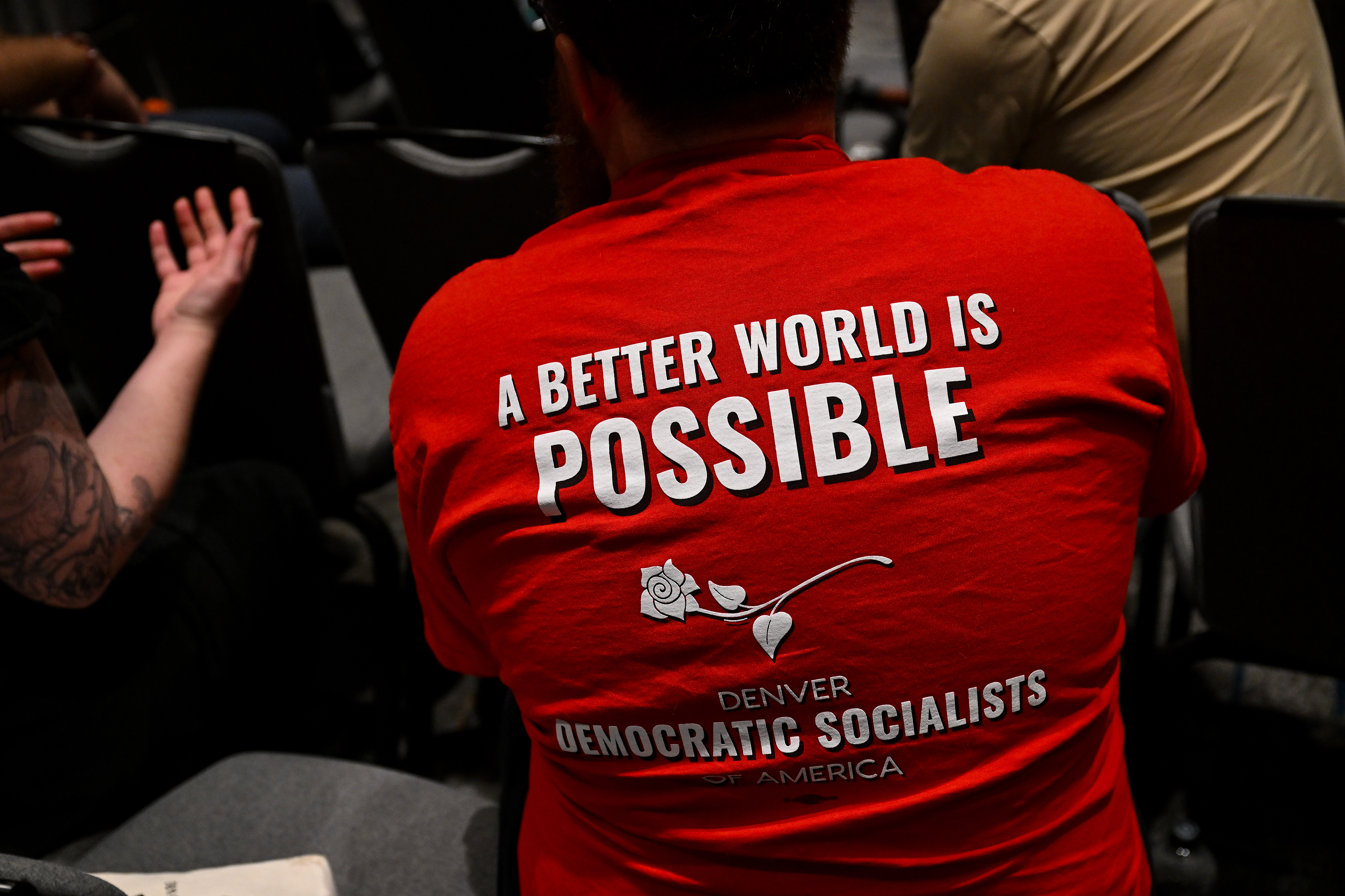 The DSA summit in Chicago this month. The party has two members in Congress but is on track to see its presence on Capitol Hill at least quadruple next year. (Joshua Lott/For The Washington Post)
