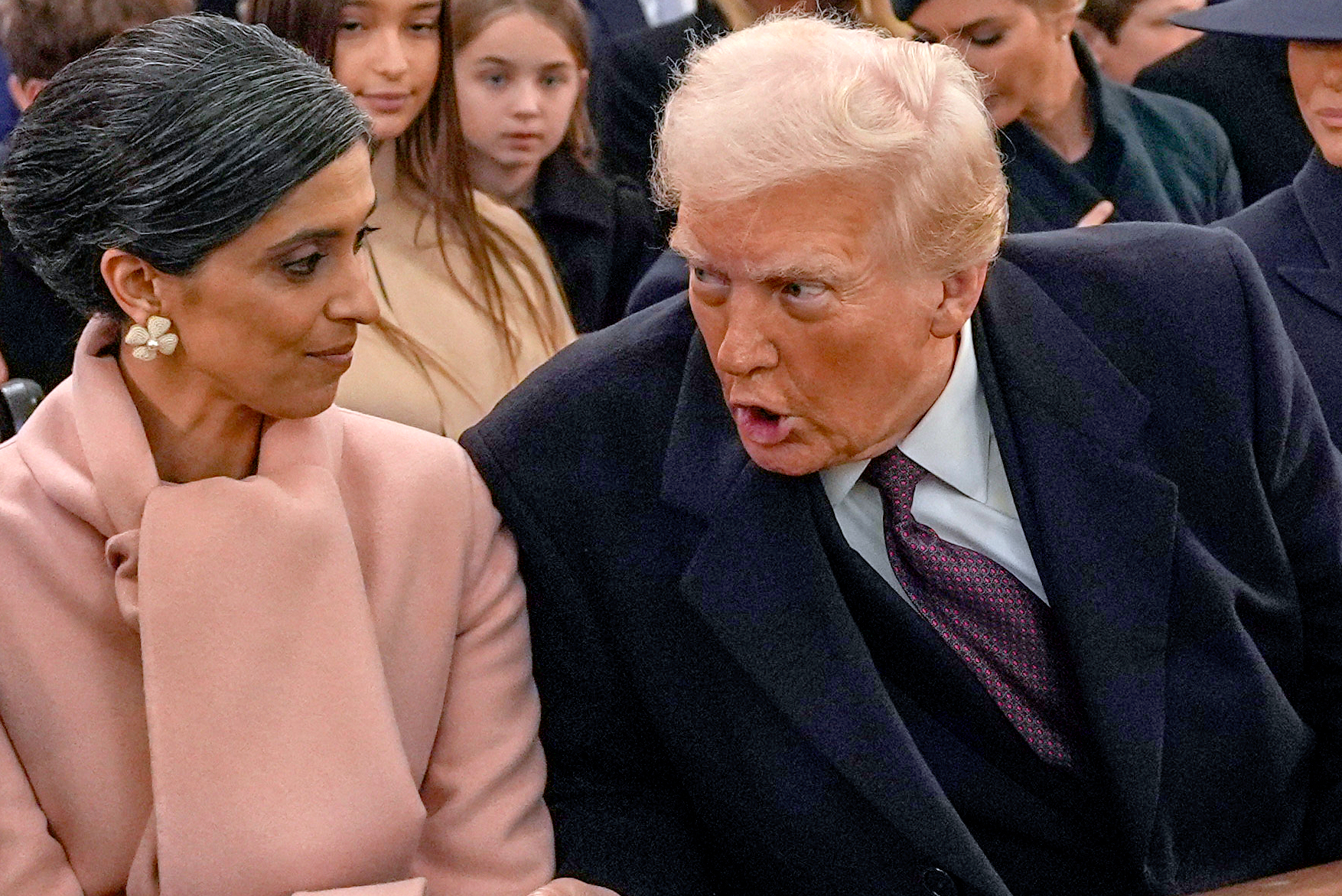 Donald Trump talks with Usha Vance on Inauguration Day in 2025. (Evan Vucci/AP)