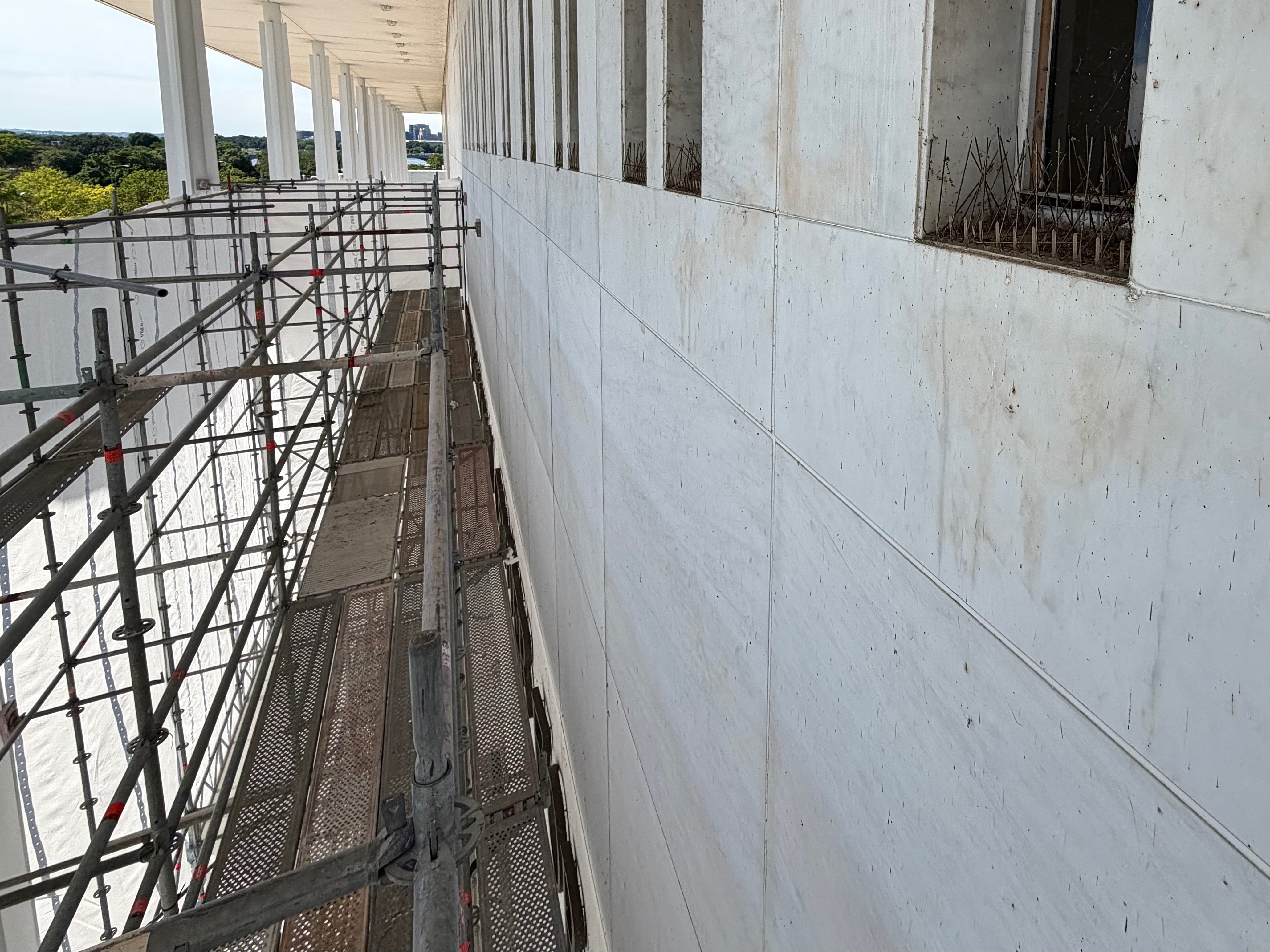 A photo taken last week shows the Kennedy Center facade without President Donald Trump's name after it was removed. (Obtained by The Washington Post)