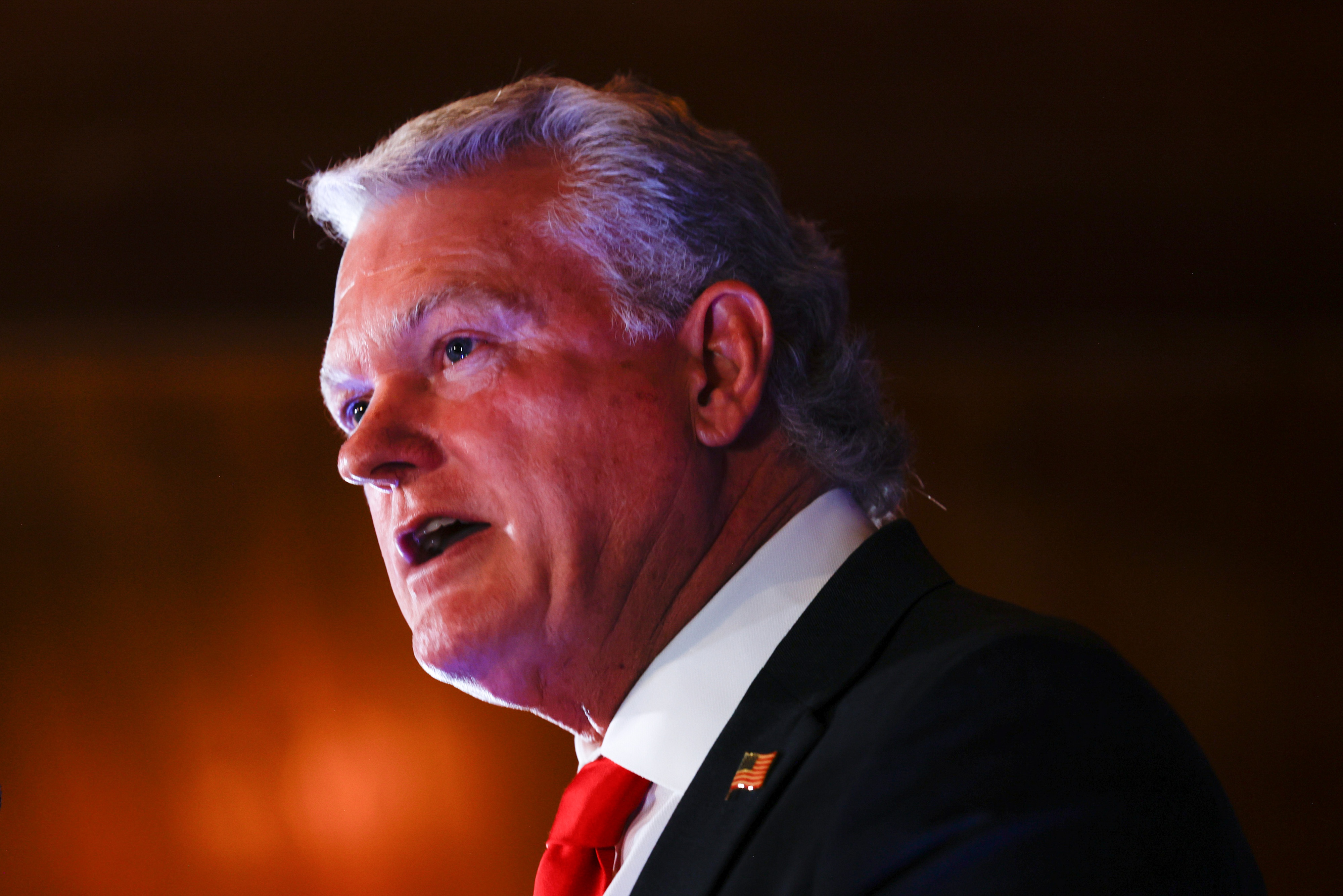 Rep. Mike Collins (R-Georgia) speaks at his primary-election watch party May 19 in Jackson, Georgia. (Arvin Temkar/Atlanta Journal-Constitution/AP)