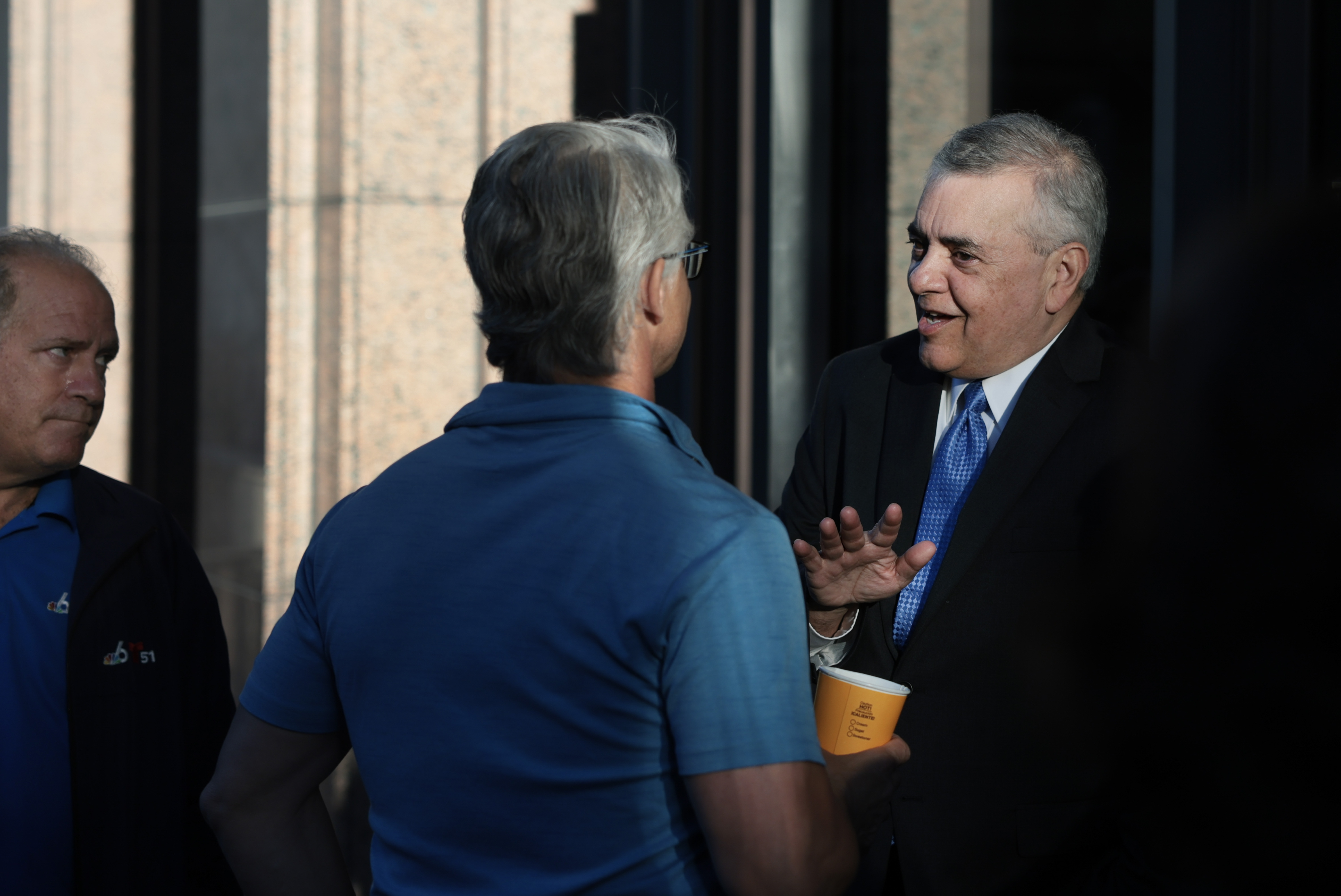 Former U.S. congressman David Rivera speaks to the media outside the James Lawrence King Federal Justice Building in Miami before Secretary of State Marco Rubio testifies in his case Tuesday. (Joe Raedle/Getty Images)