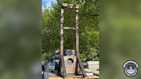 The guillotine in the back of a pickup truck near the U.S. Capitol and Supreme Court. (Handout/AFP/Getty Images)