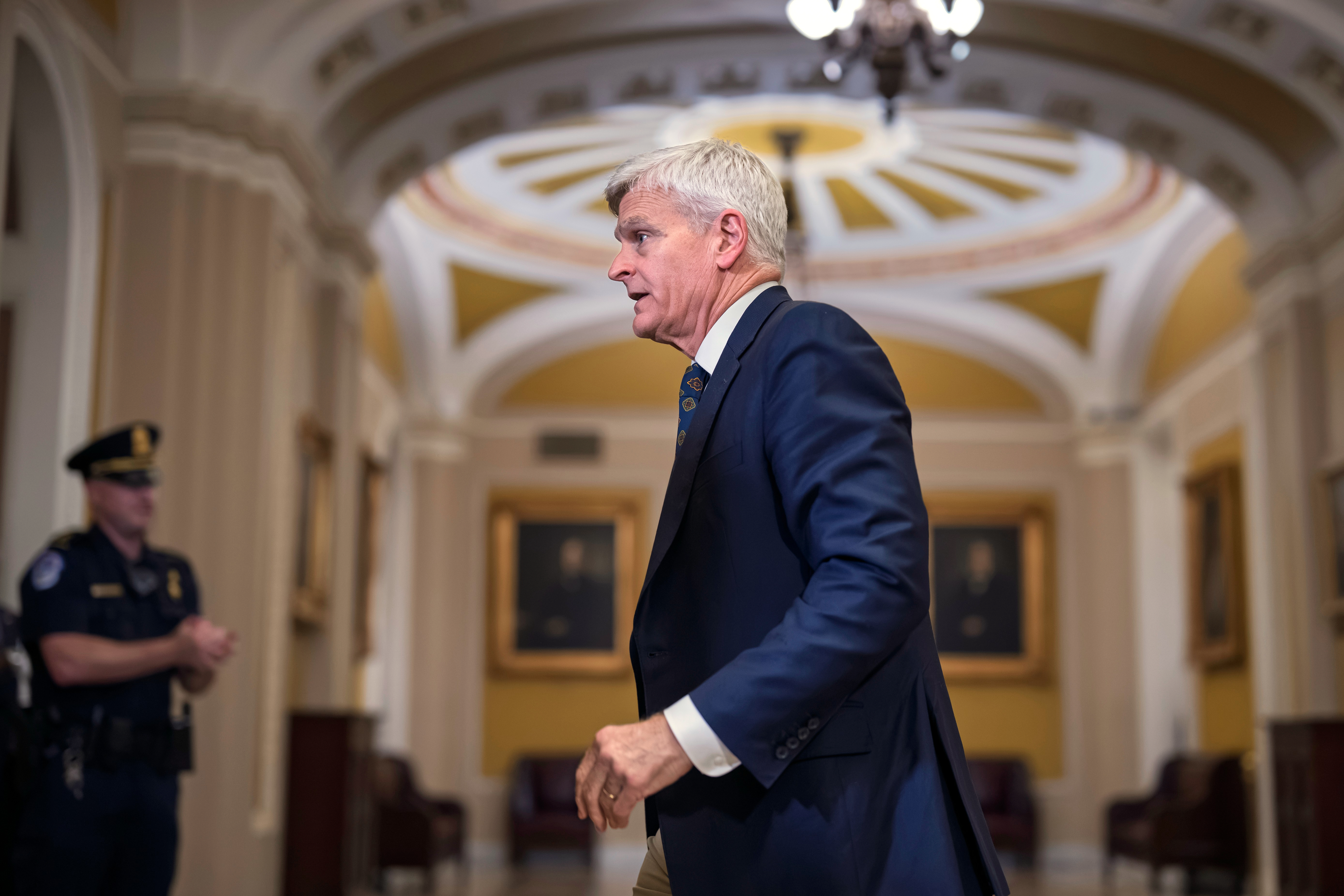 Sen. Bill Cassidy (R-Louisiana) leaves a closed-door meeting with the president and Republican senators on Wednesday. (J. Scott Applewhite/Ap Photo/J. Scott Applewhite)