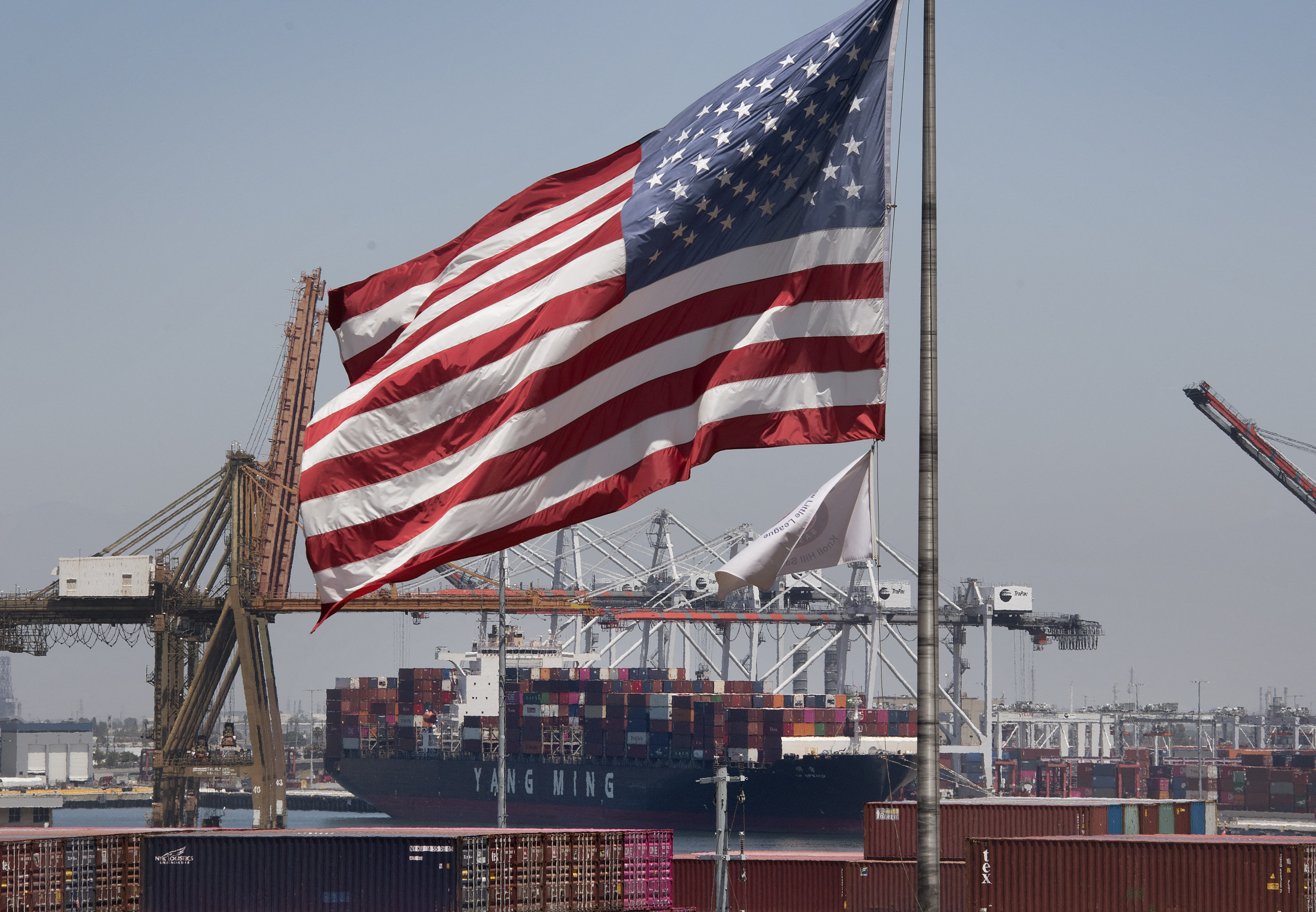 A container ship is shown at the Port of Long Beach in 2019. Trade and tariffs are expected to be major topics this week at the U.S.-China summit. (Mark Ralston/AFP/Getty Images)