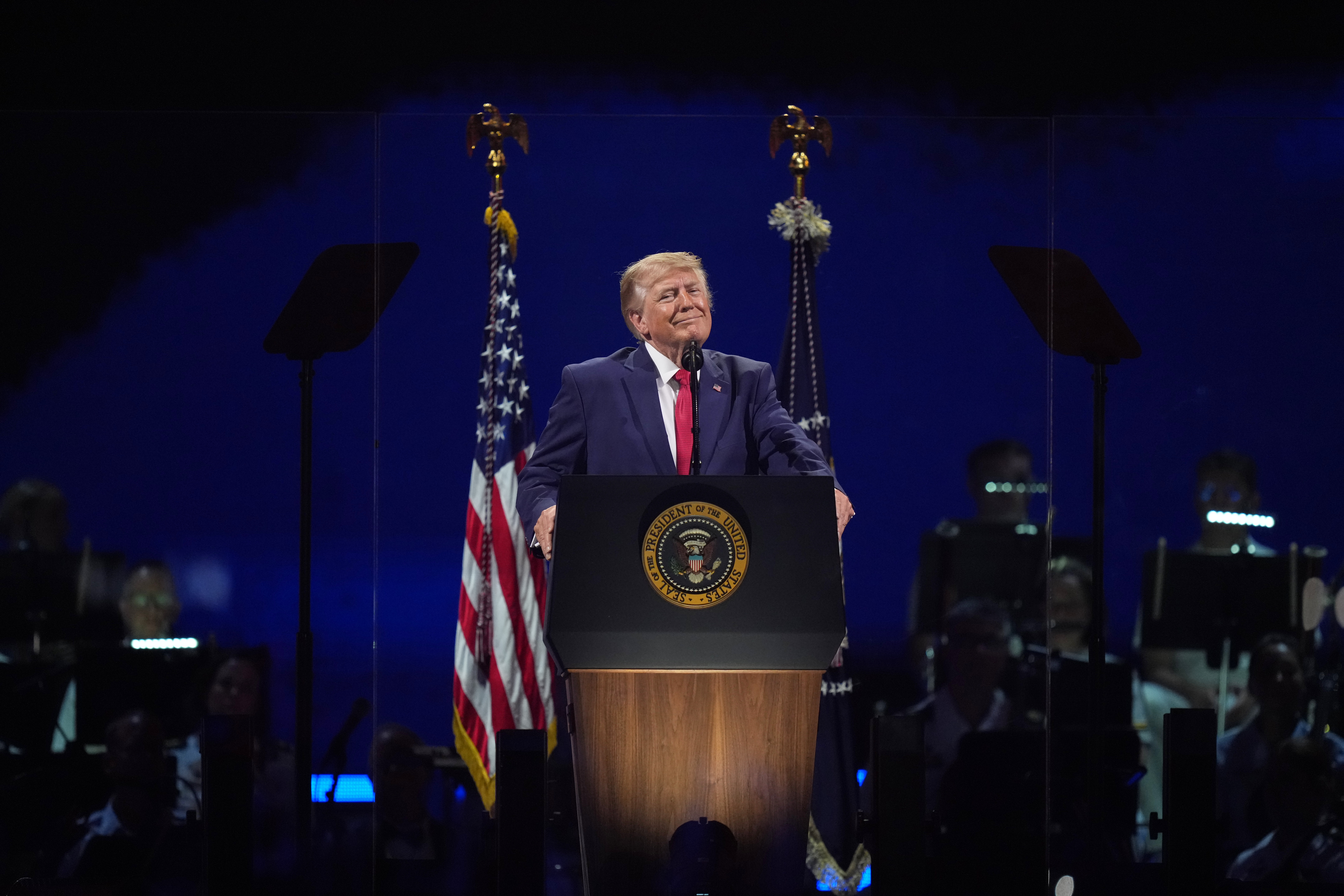 President Donald Trump speaks at an Independence Day event honoring the nation’s 250th anniversary Saturday at the National Mall in Washington. (Alex Brandon/AP)