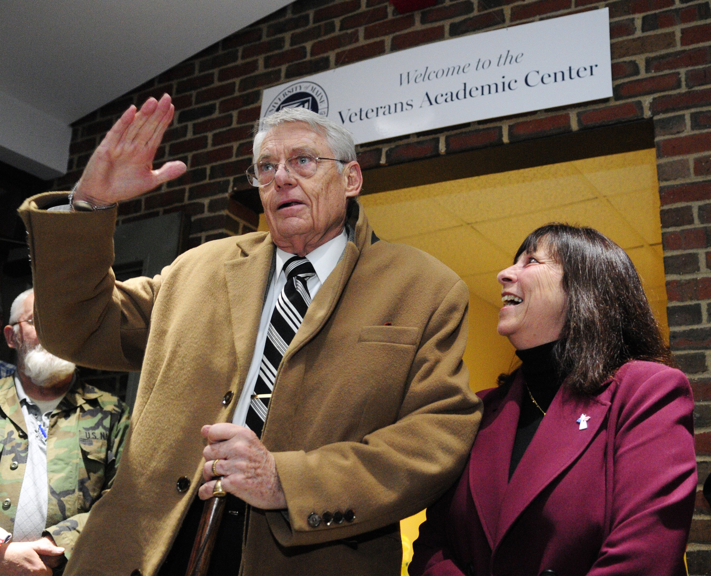 Robert Fuller salutes after speaking in Augusta, Maine, in 2017. (Joe Phelan/Kennebec Journal)
