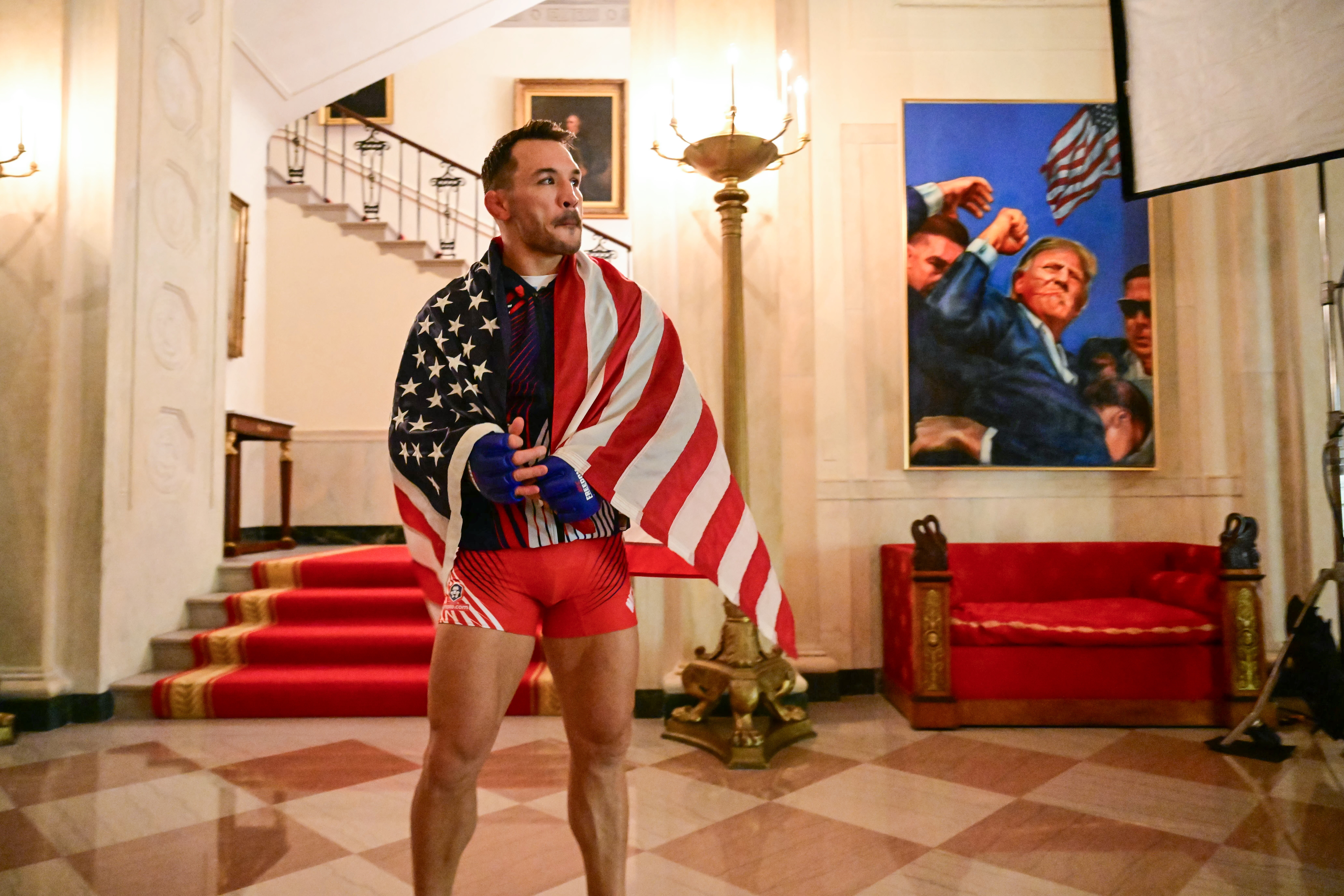 Michael Chandler waits in the Grand Foyer of the White House before his lightweight bout against Brazil's Mauricio Ruffy during UFC Freedom 250 on the South Lawn of the White House. (Saul Loeb/AFP/Getty Images)