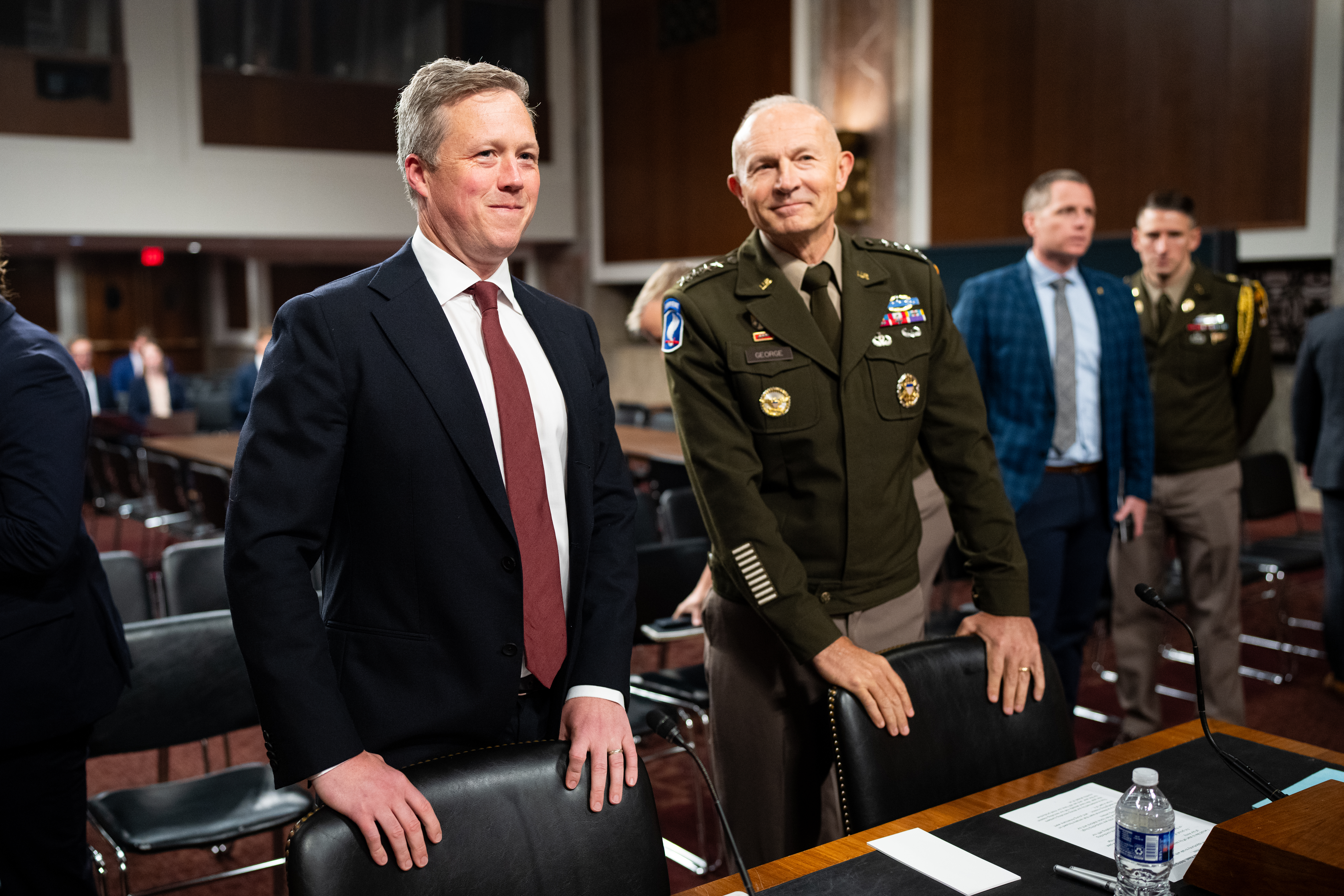 Army Secretary Dan Driscoll, left, and Gen. Randy George, until recently the Army's chief of staff, at a Senate hearing last year. (Bill Clark/CQ-Roll Call/Getty Images)