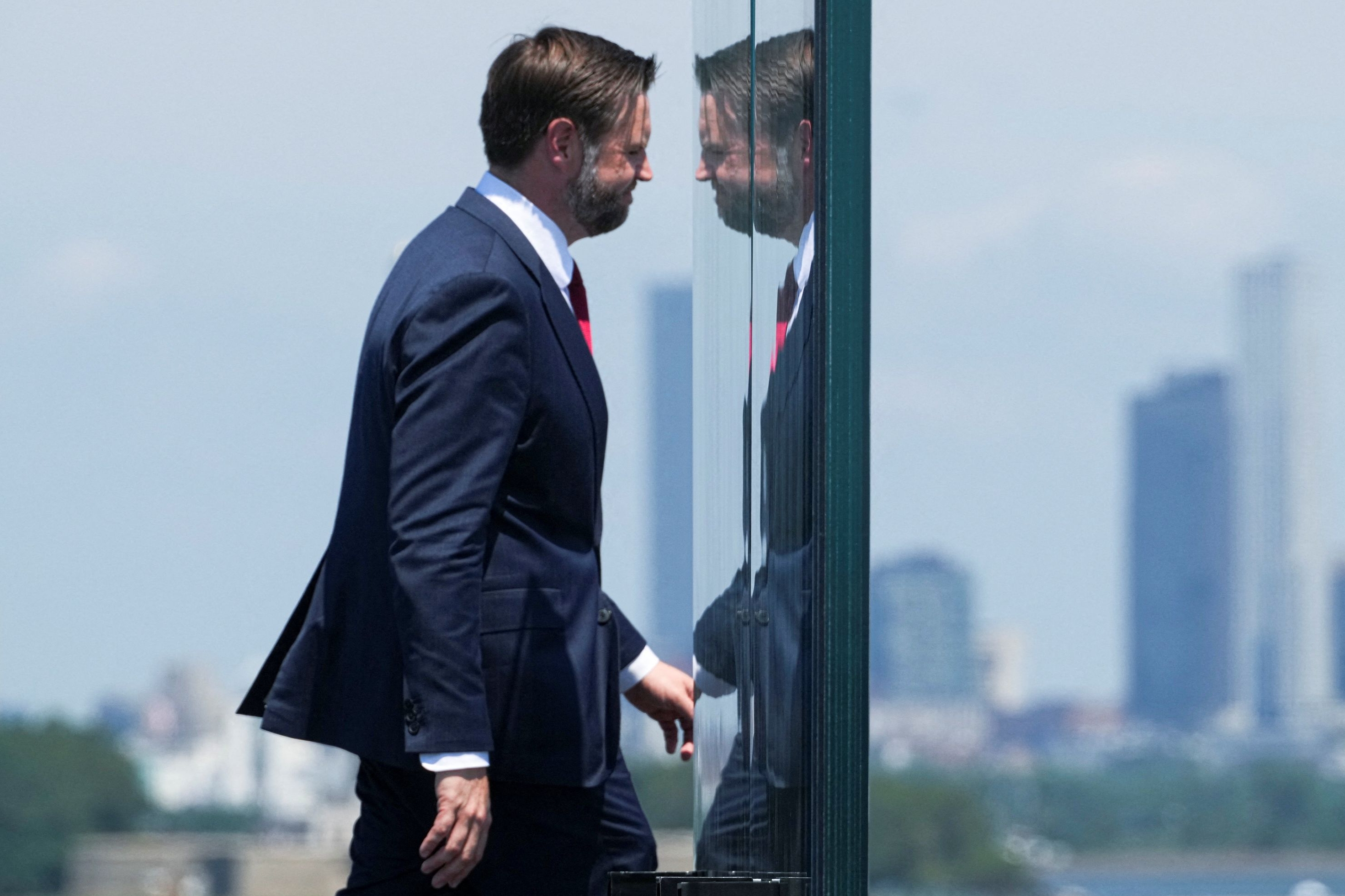 Vice President JD Vance is seen aboard the USS Kearsarge in New York Harbor during an event this month celebrating the founding of the United States. (David Dee Delgado/Reuters)