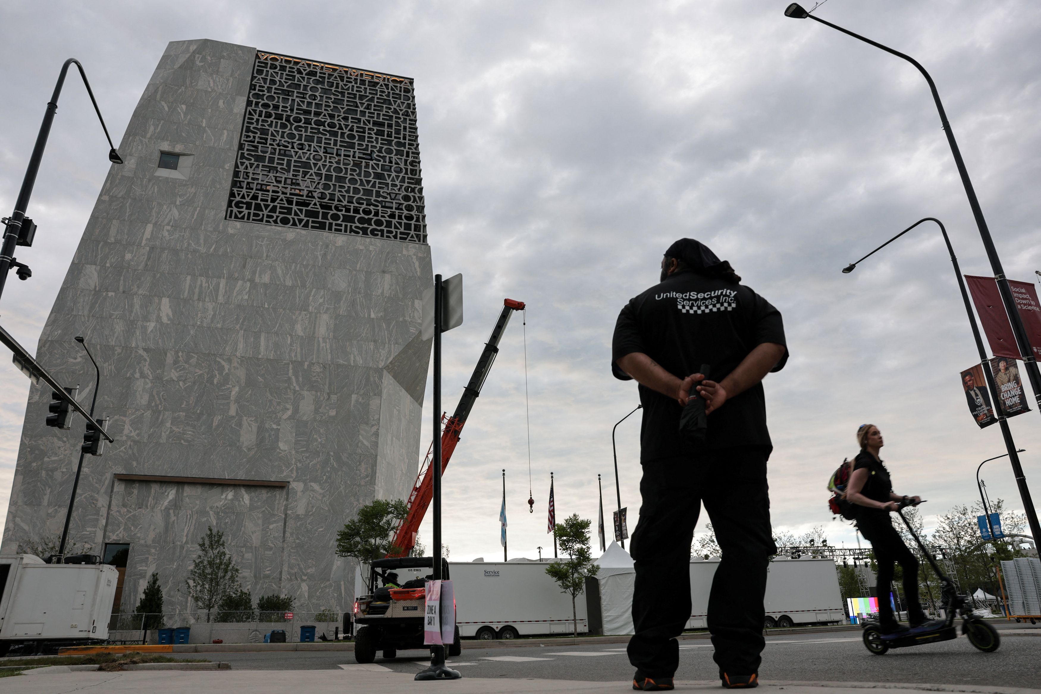 Workers at the Obama Presidential Center Museum in Chicago. (Jonathan Ernst/Reuters)
