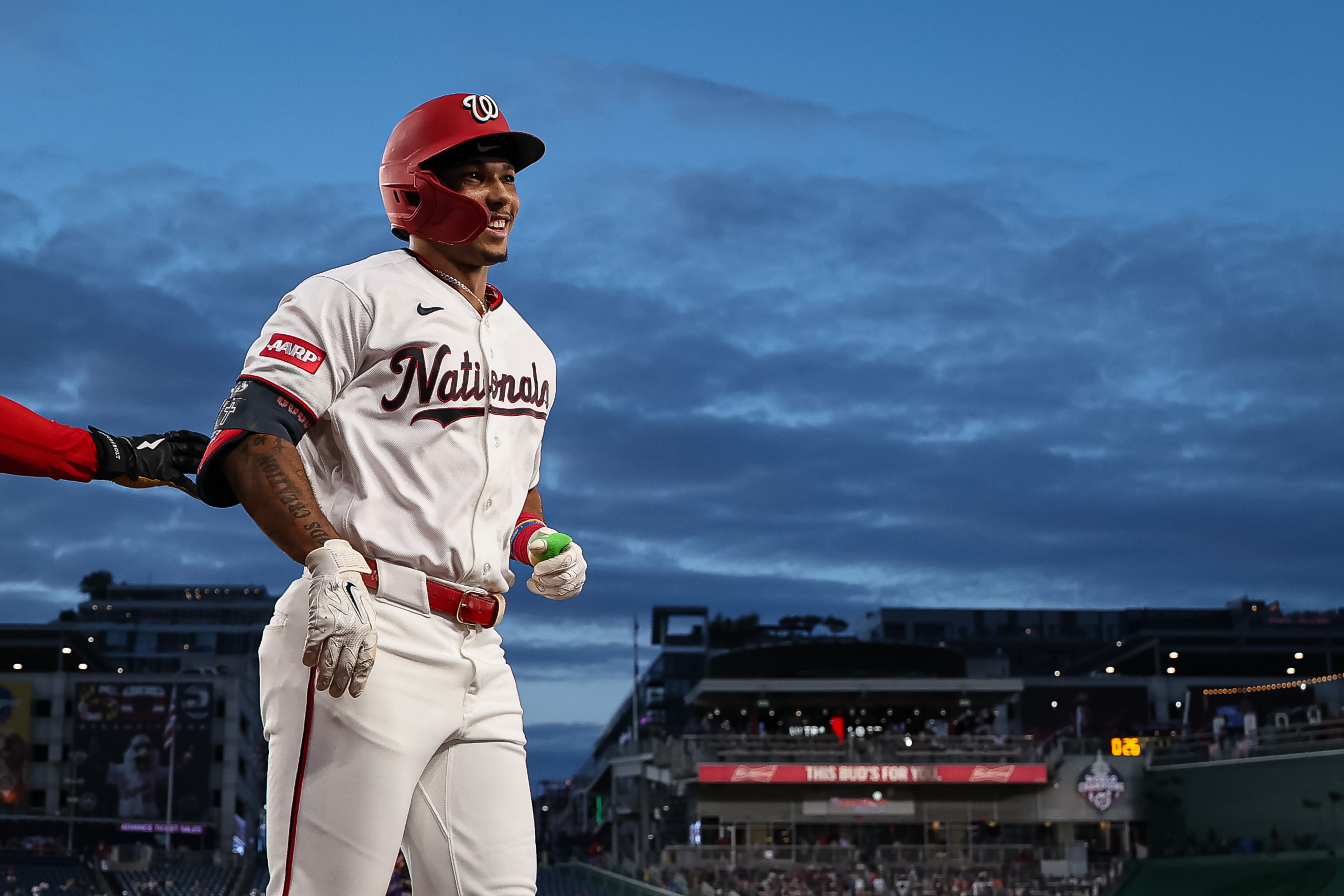 Daylen Lile had two of the Nationals' five hits, including a solo home run in the fourth inning. (Scott Taetsch/Getty Images)