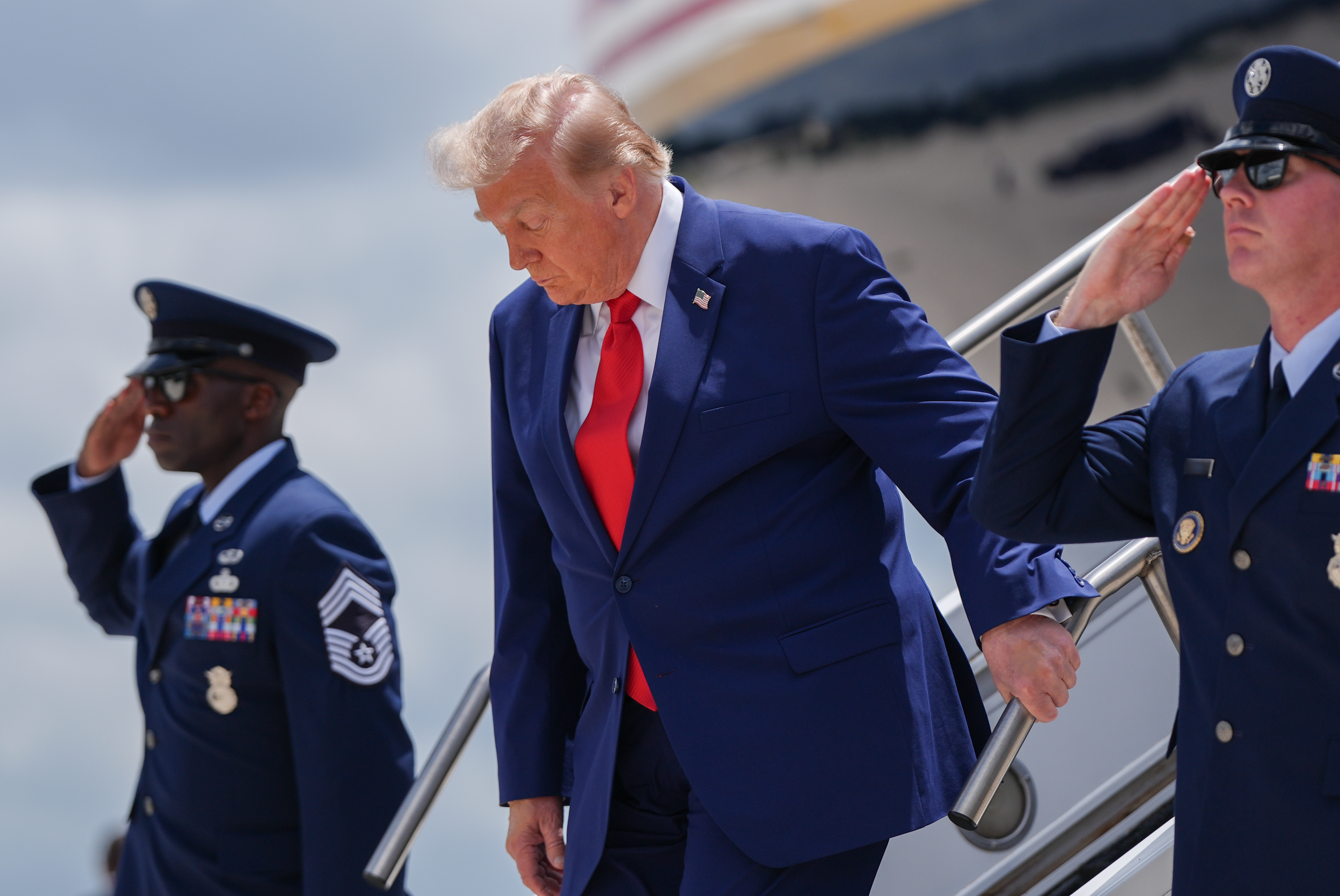 President Donald Trump arrives at Dobbins Air Reserve Base on Wednesday in Marietta, Georgia. (Julia Demaree Nikhinson/AP)