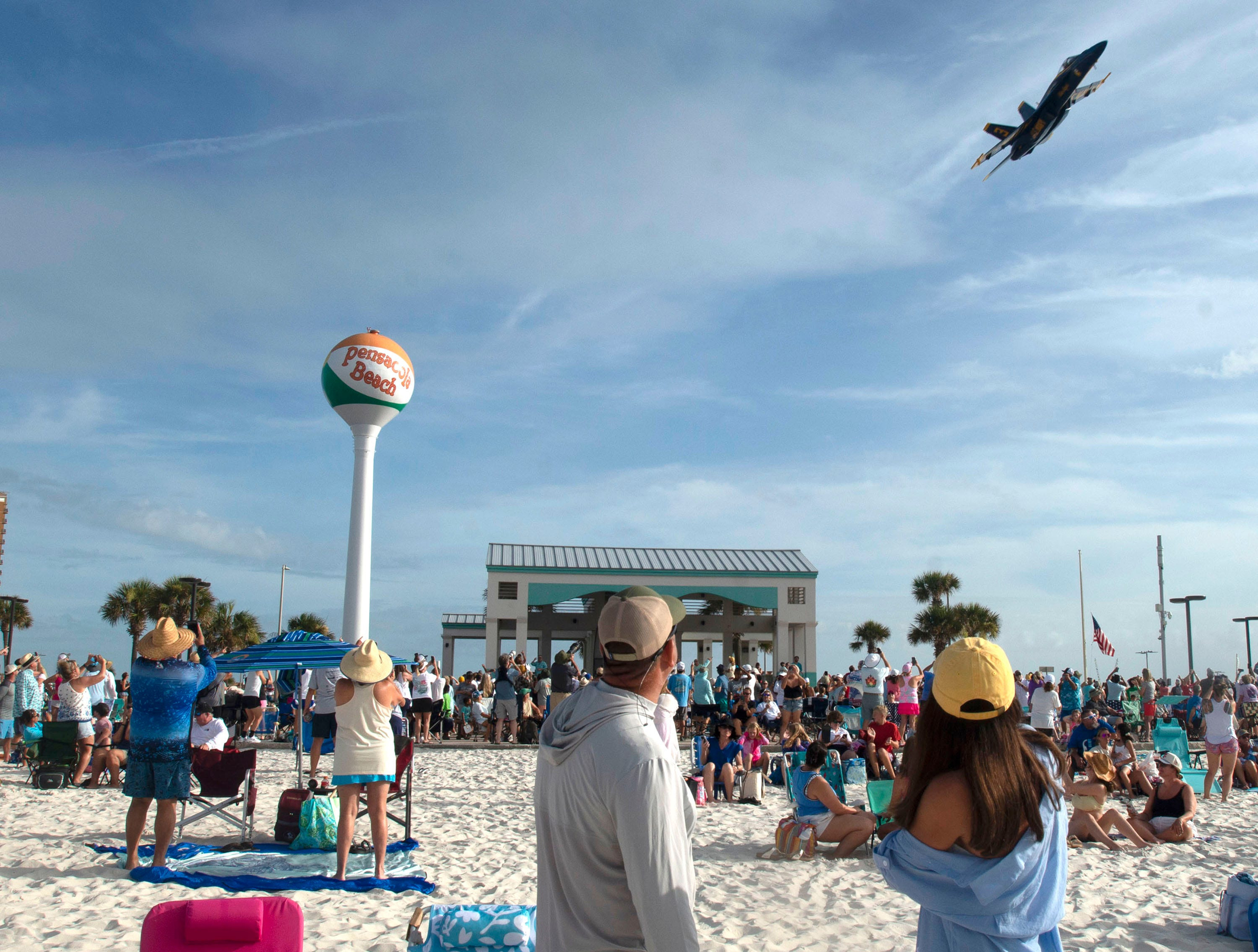 Fans gather on Pensacola Beach in Florida for “Breakfast with the Blues” on Wednesday. (Tony Giberson/Pensacola News Journal/USA Today Network/Reuters Connect/USA TODAY Network via Reuters Connect)