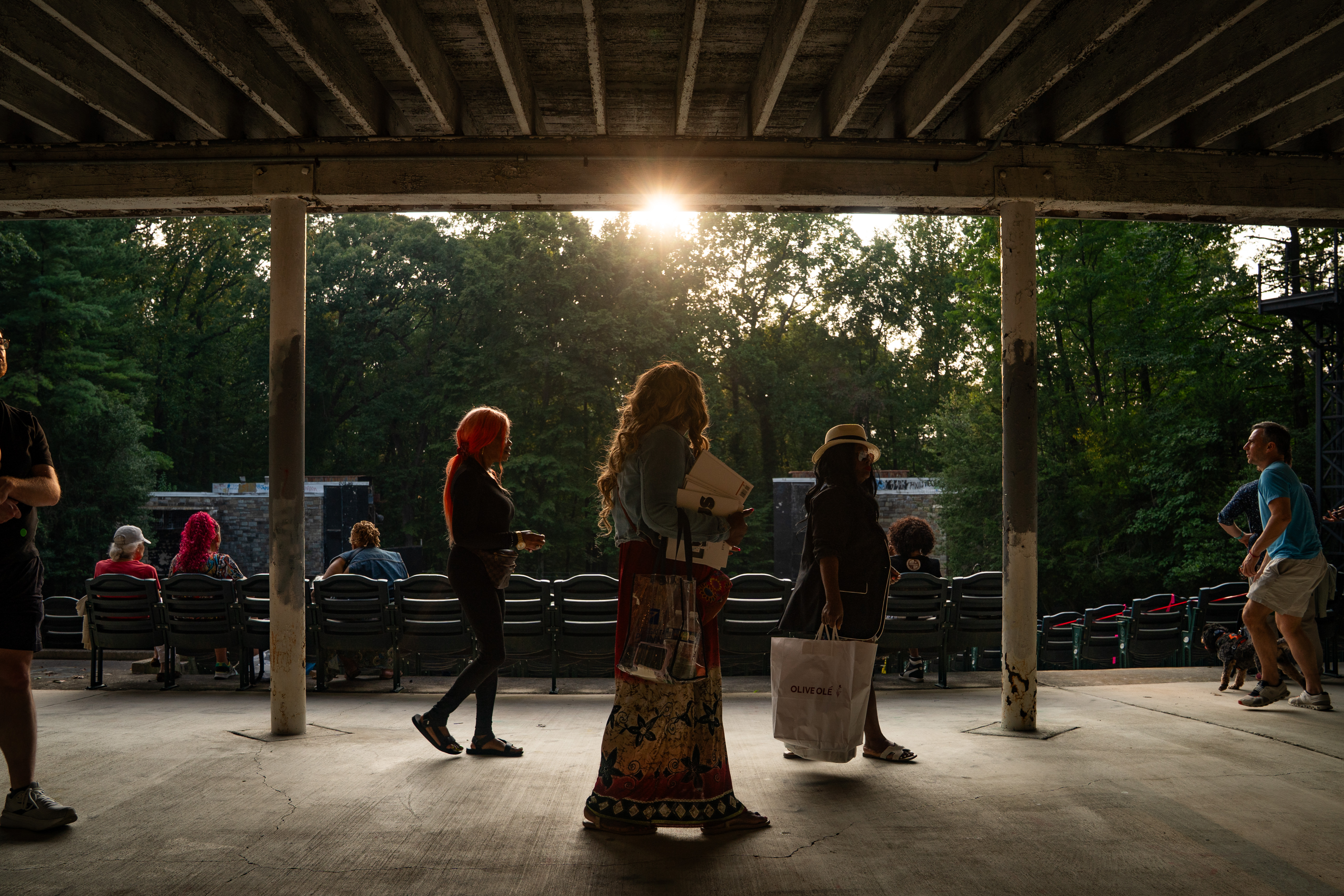 Visitors tour the Carter Barron Amphitheatre during the 75th anniversary community event in 2025. (Allison Robbert/For The Washington Post)