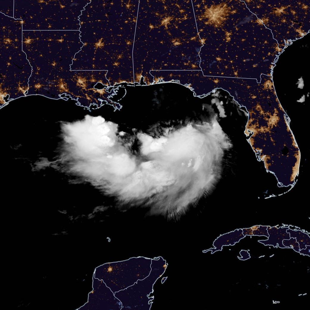 Satellite imagery captures Tropical Storm Bertha churning over the eastern Gulf of Mexico early yesterday. (Ben Noll/The Post/NOAA)