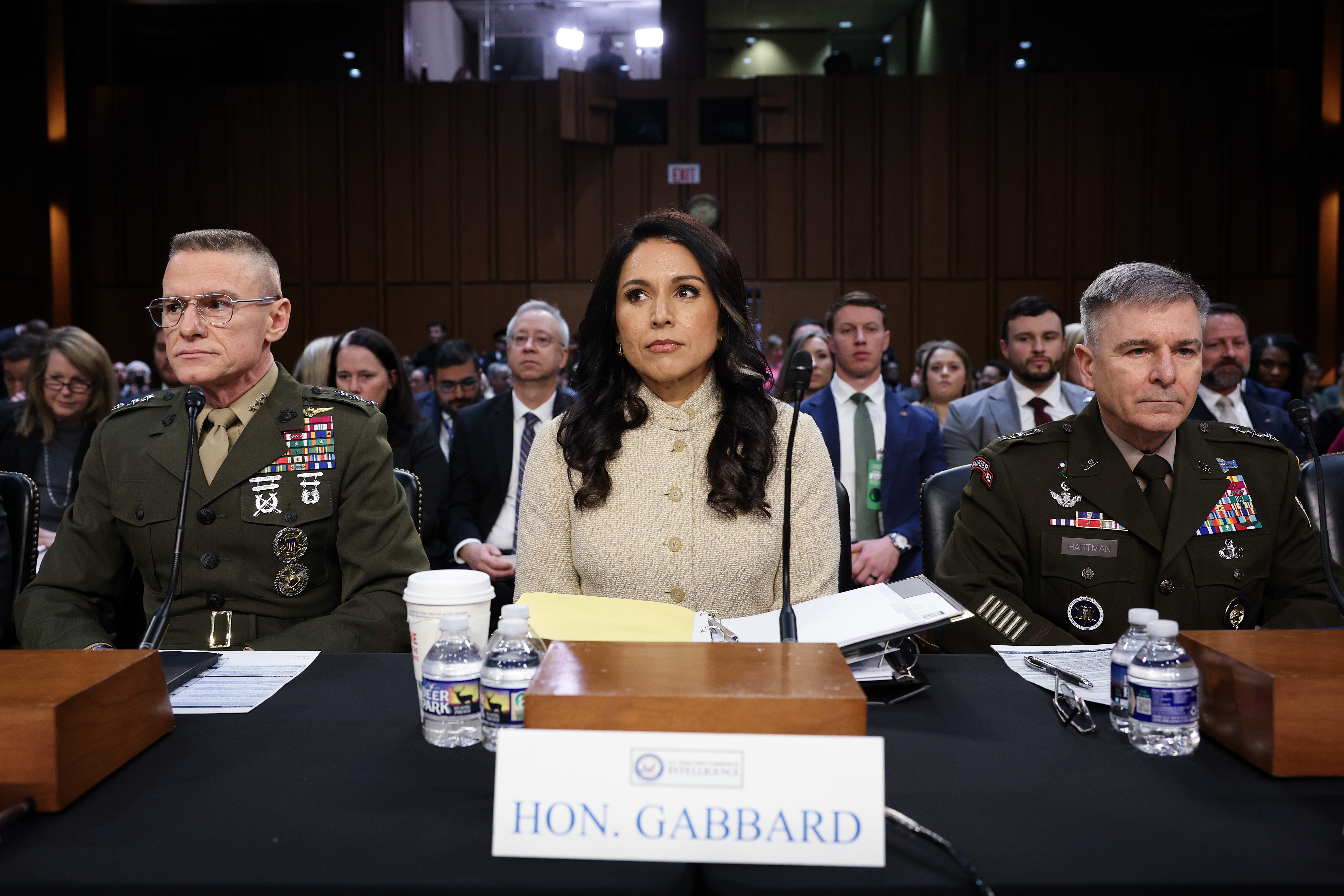 Director of National Intelligence Tulsi Gabbard prepares to testify before the Senate Intelligence Committee on Wednesday. (Win McNamee/Getty Images)