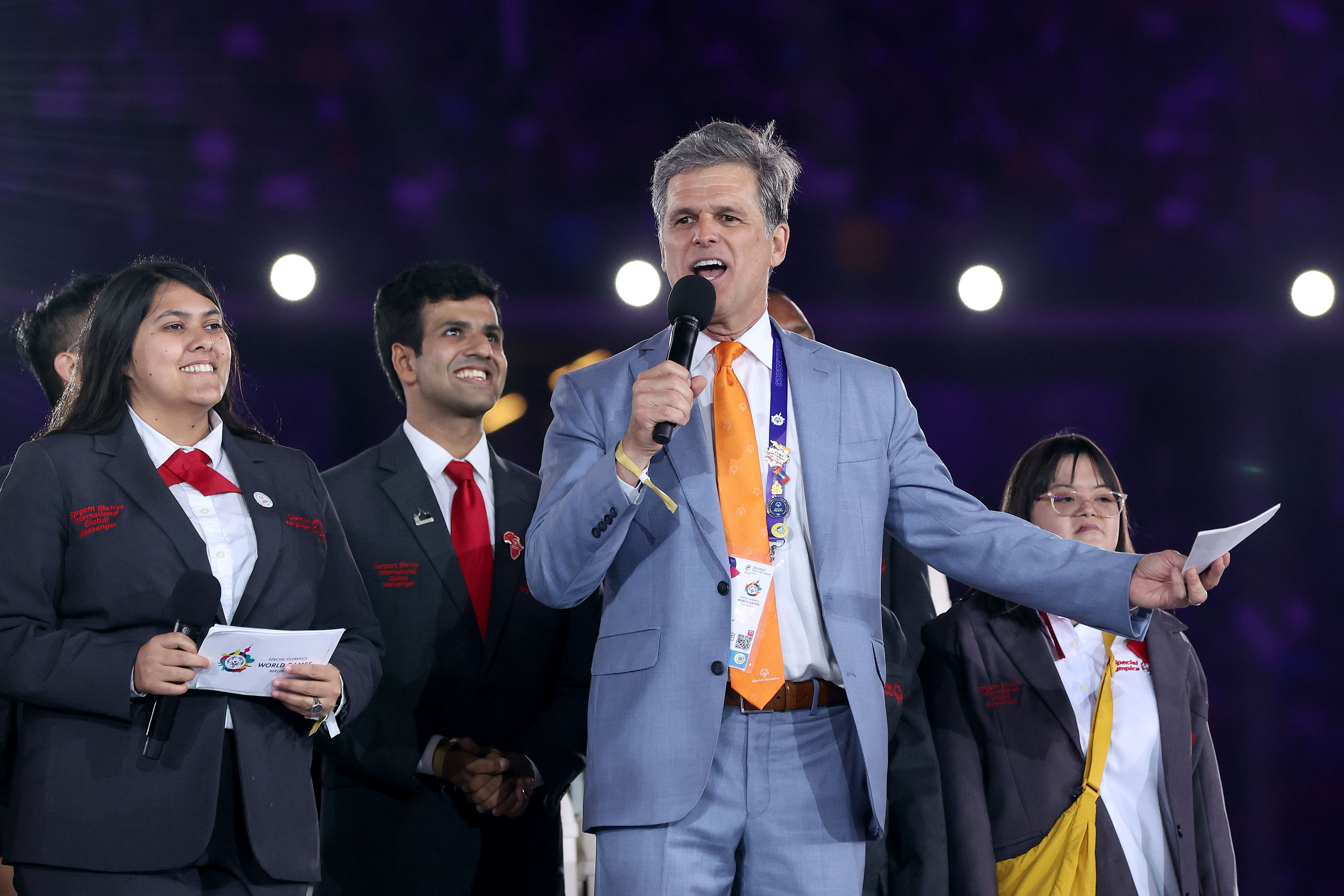 Special Olympics chairman Tim Shriver speaks during the opening ceremony of the Special Olympics World Games Berlin 2023. (Alexander Hassenstein/Getty Images)