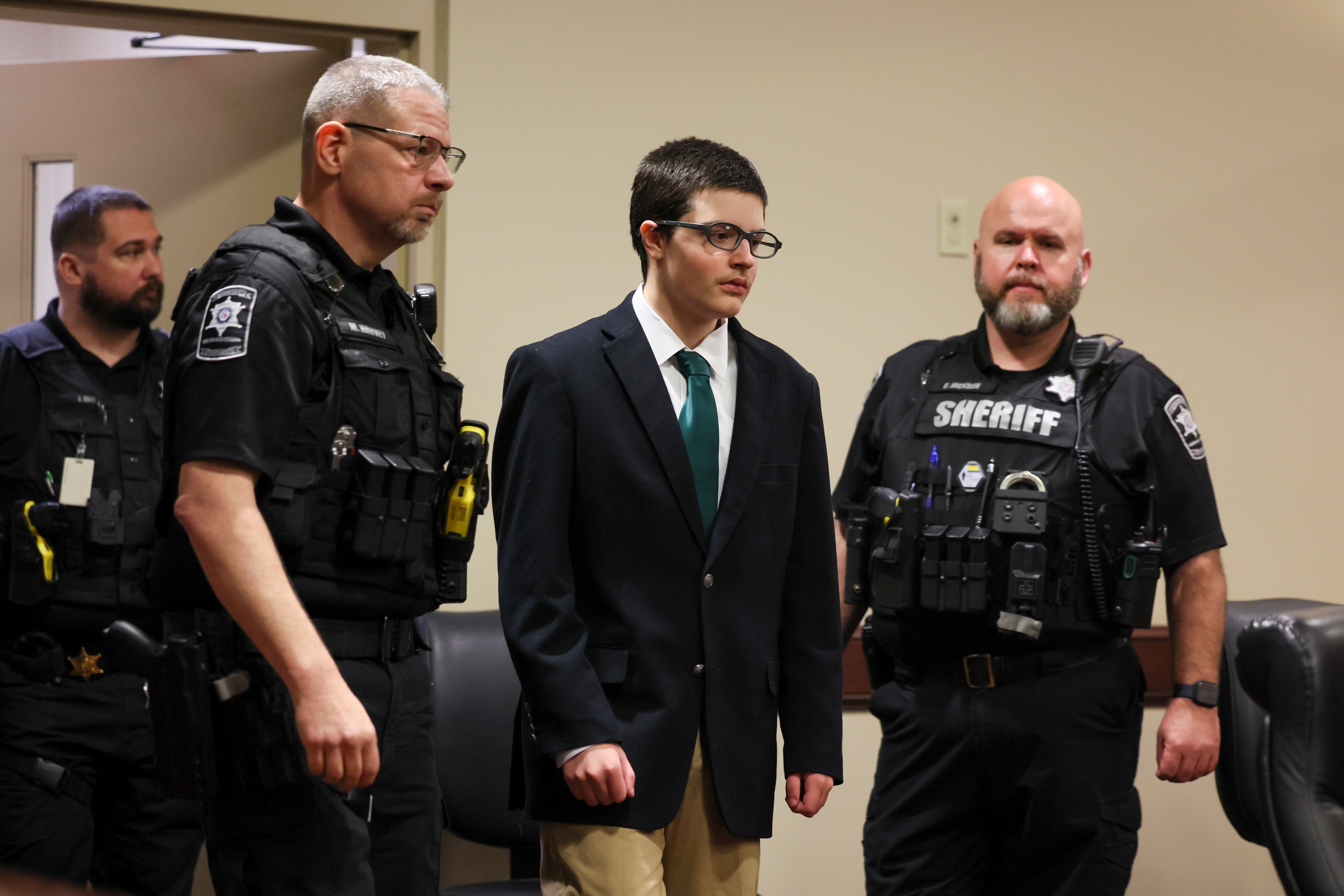 Colt Gray, 16, appears in court in Winder, Georgia, on Monday. (Jason Getz/Atlanta Journal-Constitution/Pool/AP)