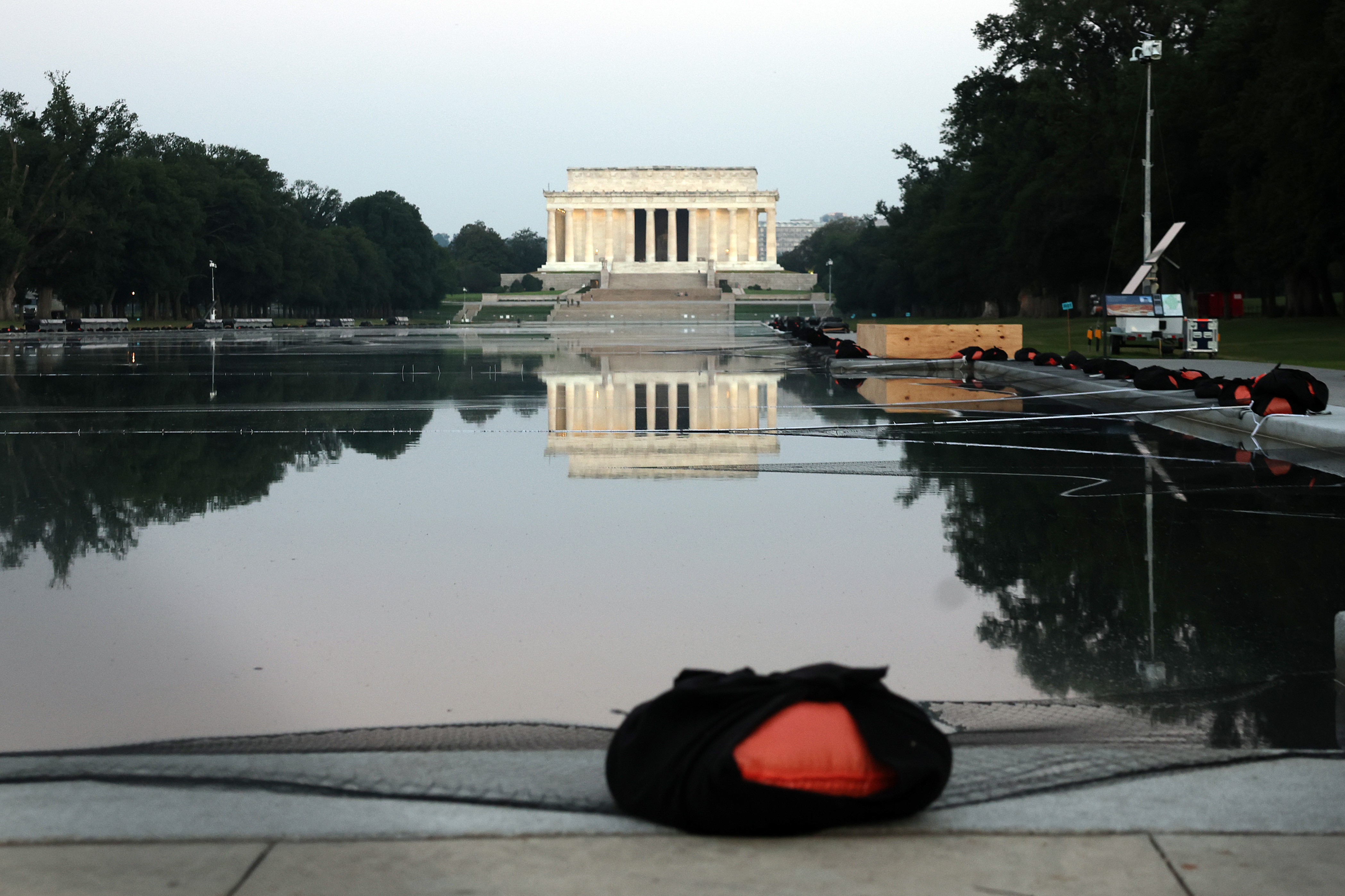 Netting covers the Lincoln Memorial Reflecting Pool on Thursday in preparation for Independence Day fireworks. (Kevin Dietsch/Getty Images)