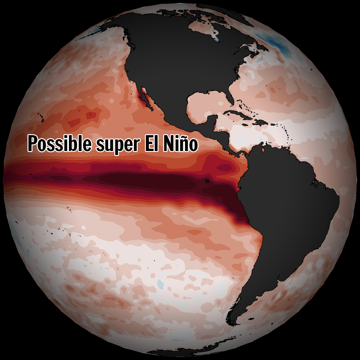 Dramatic ocean warming expected across the Pacific could lead to one of the strongest El Niño events on record this year. (Ben Noll/The Washington Post; data source: ECMWF)