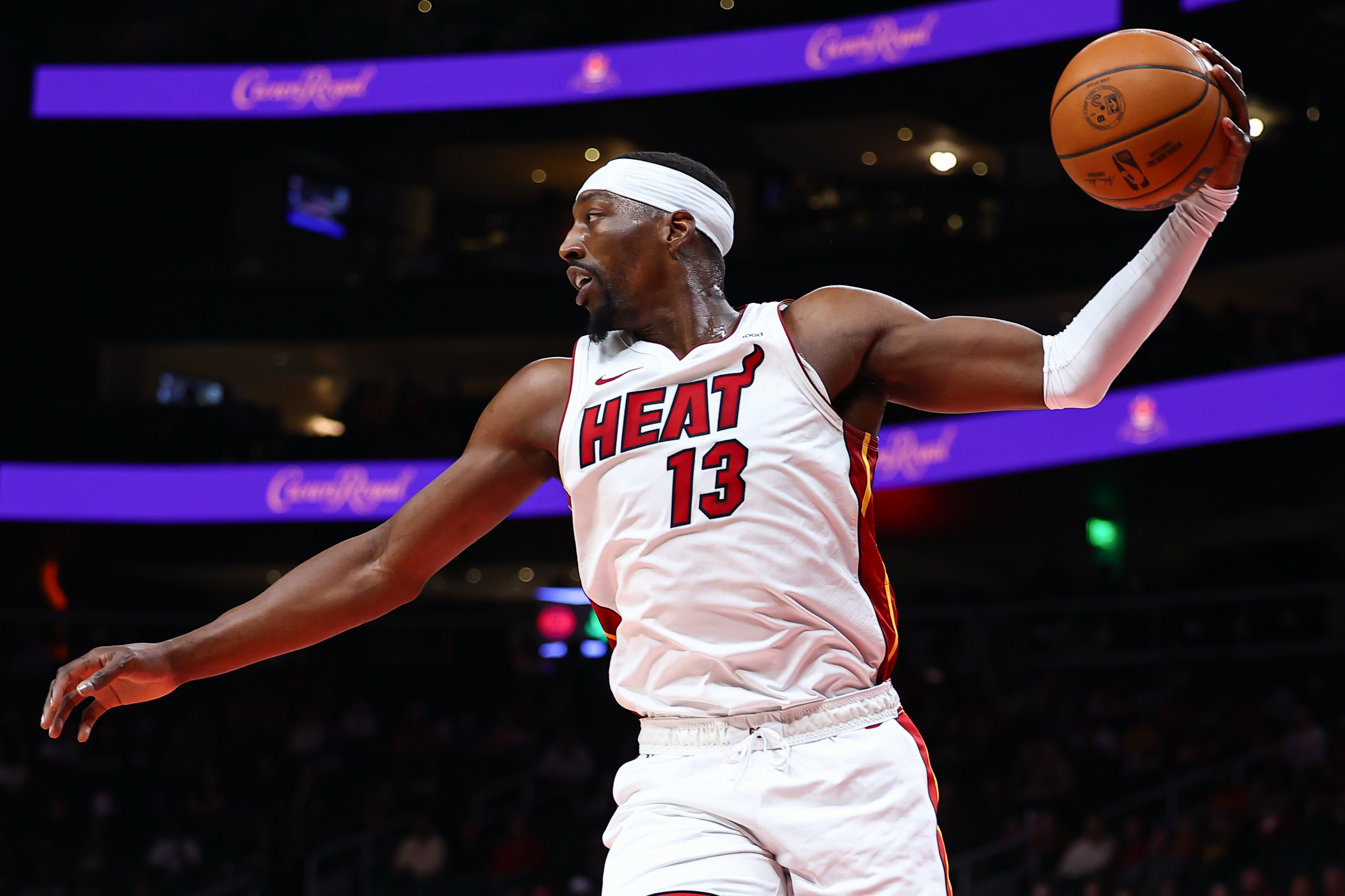 Bam Adebayo in Miami Heat uniform against Atlanta Hawks in February 2026